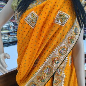 Traditional Kutchi Work Saree with Mirror Work & Designer Patch Border
