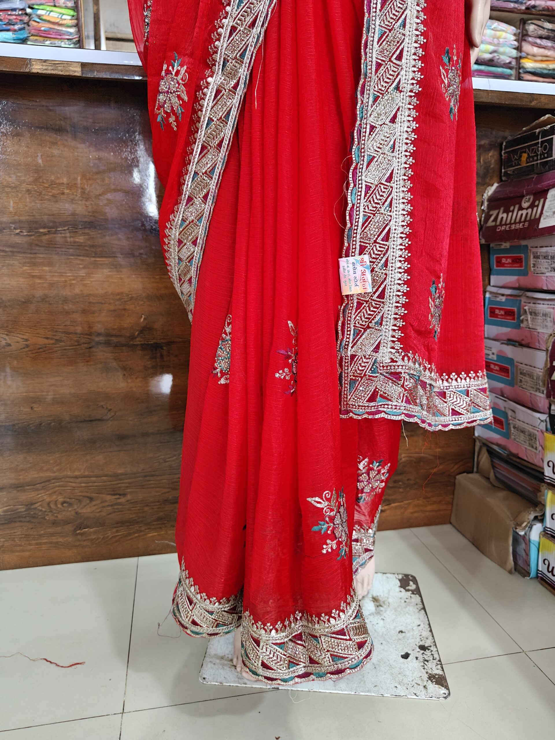 Designer Embroidered Saree with Stone Work & Premium Zari Border - Image 3