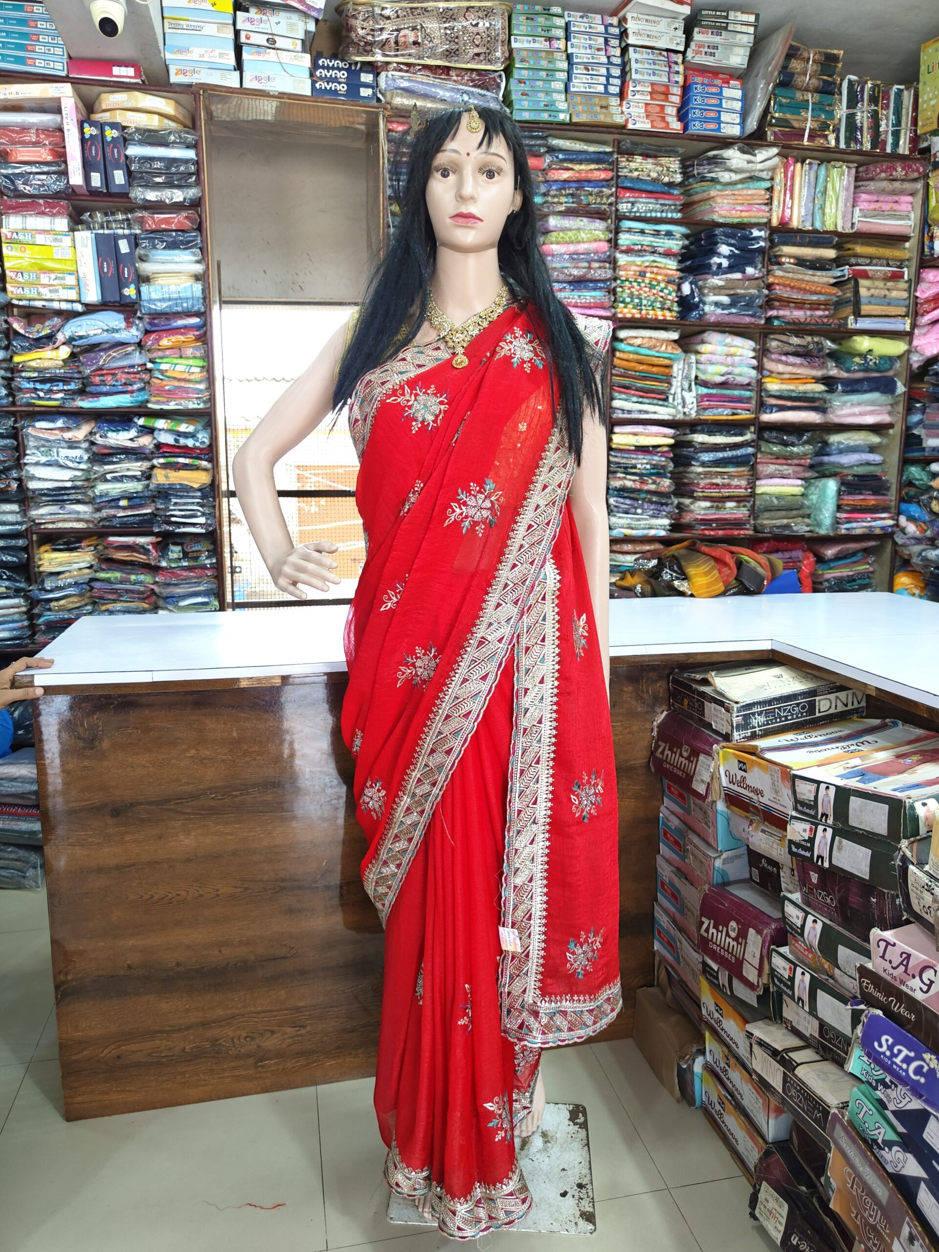 Designer Embroidered Saree with Stone Work & Premium Zari Border - Image 2