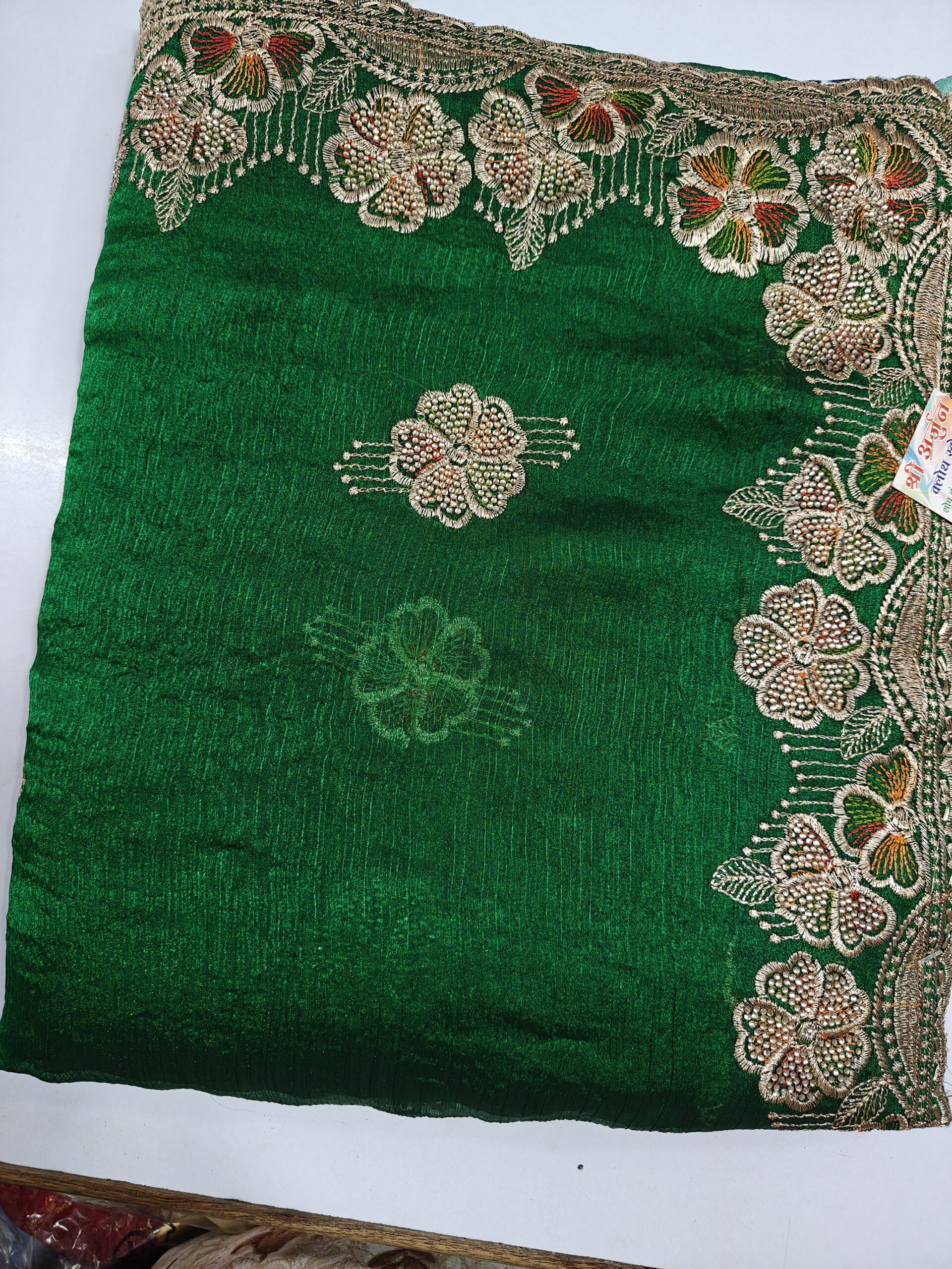 Heavy Stone Work Designer Saree with Floral Resham & Zari Border Work - Image 9