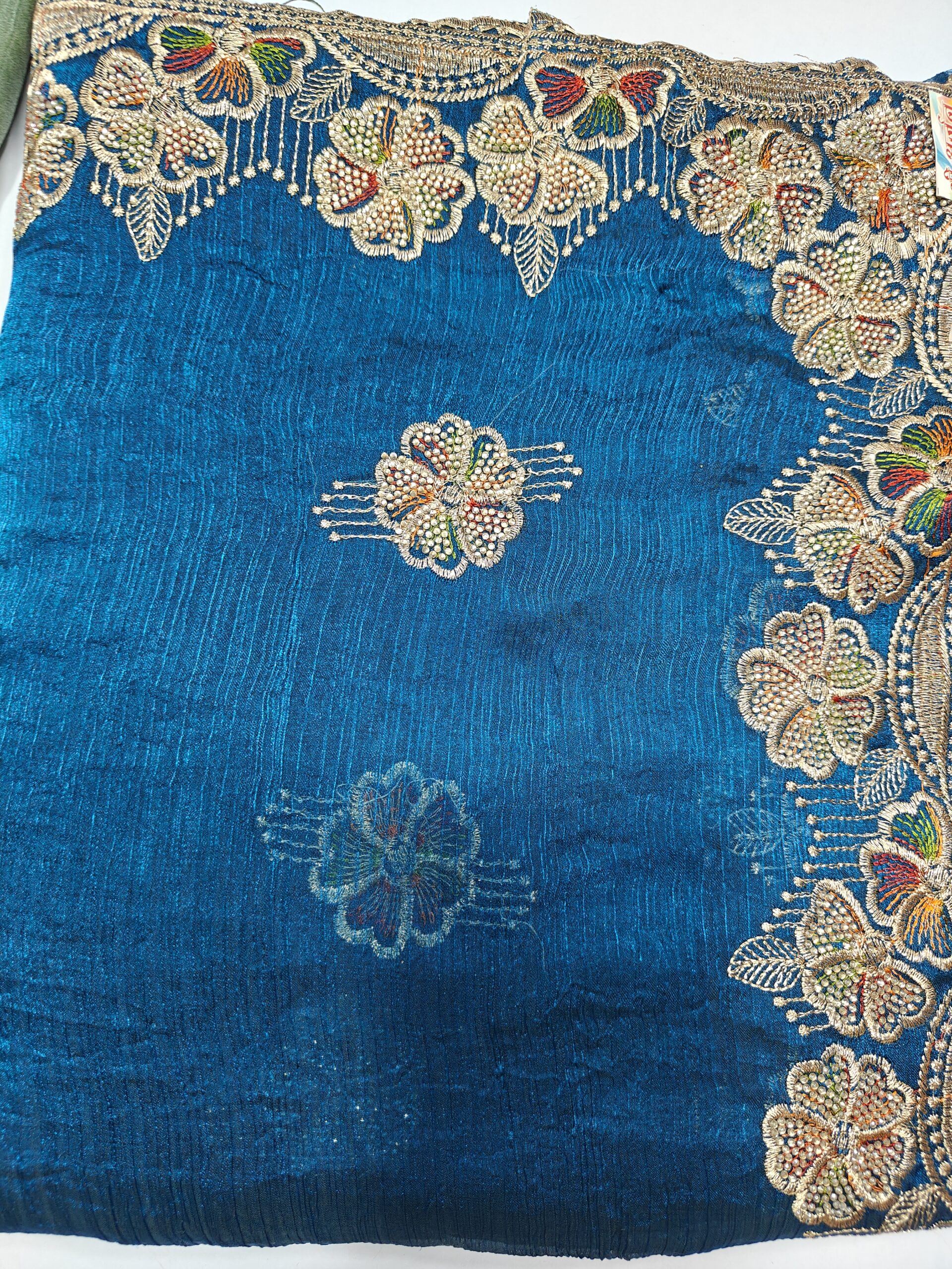 Heavy Stone Work Designer Saree with Floral Resham & Zari Border Work - Image 5