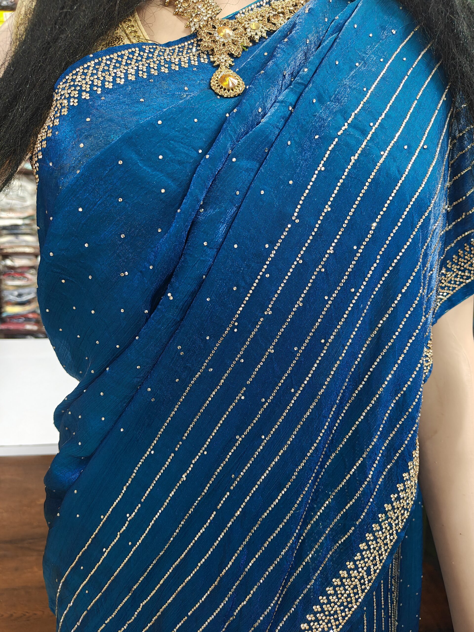 Handcrafted Stone Work Designer Saree with Premium Crystal Embellishments