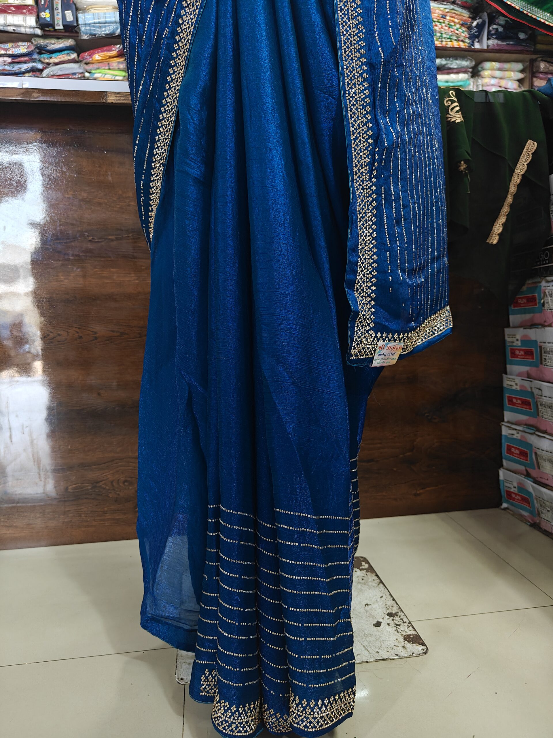Handcrafted Stone Work Designer Saree with Premium Crystal Embellishments - Image 2