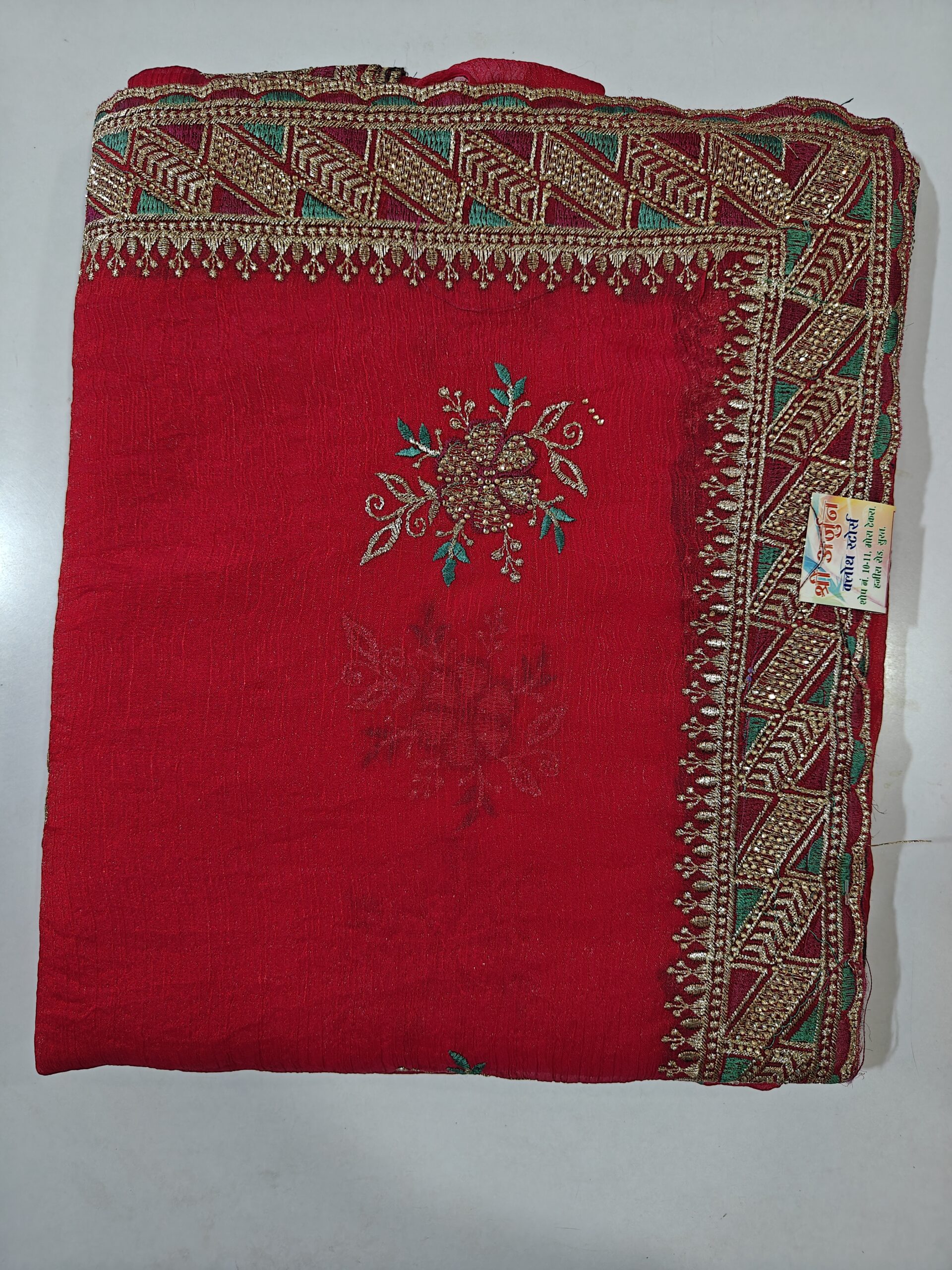 Designer Embroidered Saree with Stone Work & Premium Zari Border - Image 5