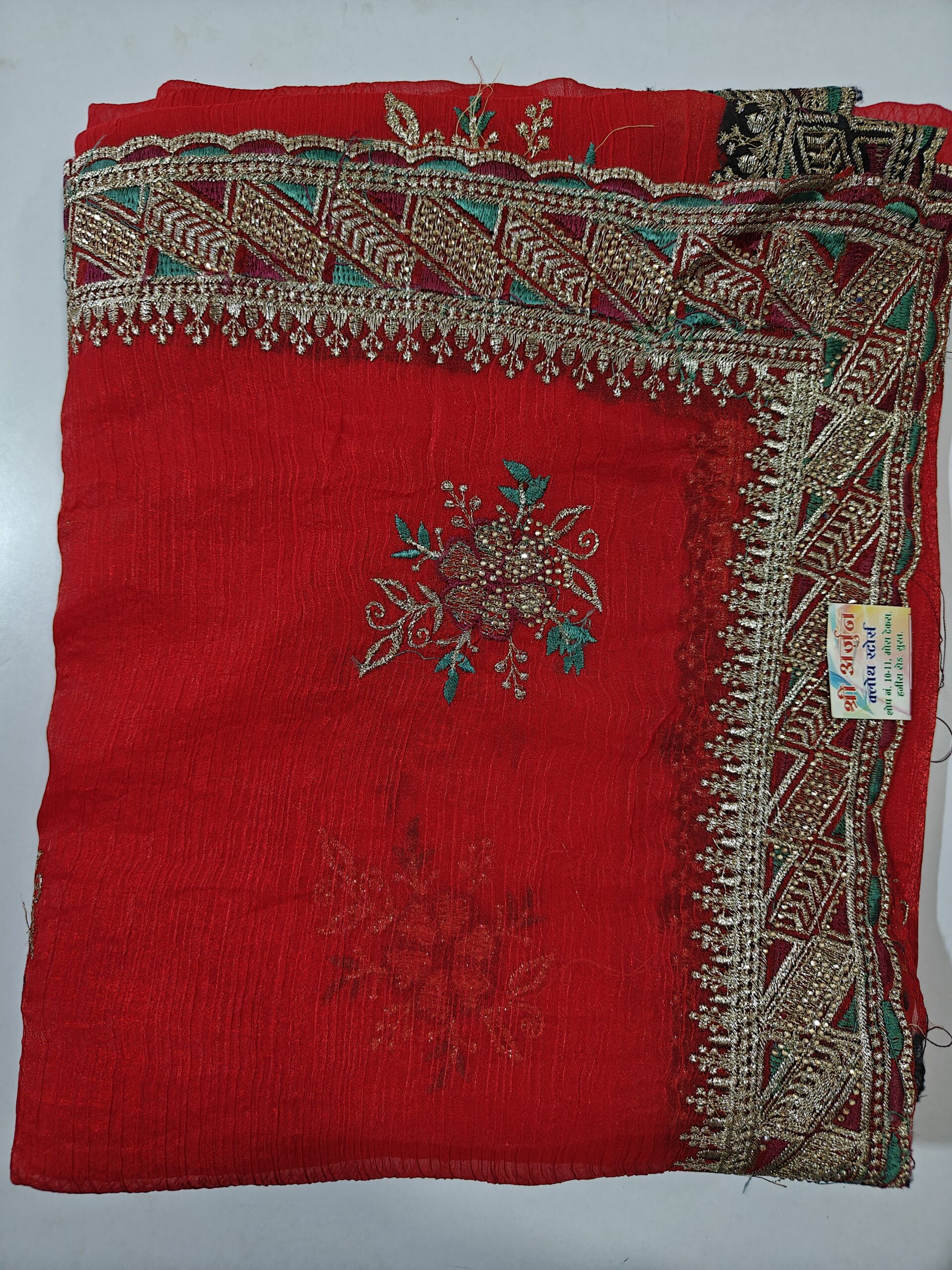 Designer Embroidered Saree with Stone Work & Premium Zari Border - Image 4