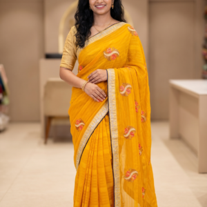 Beautiful Yellow Soft Fabric Saree with Silver Stone Work Border | Designer Party Wear Saree