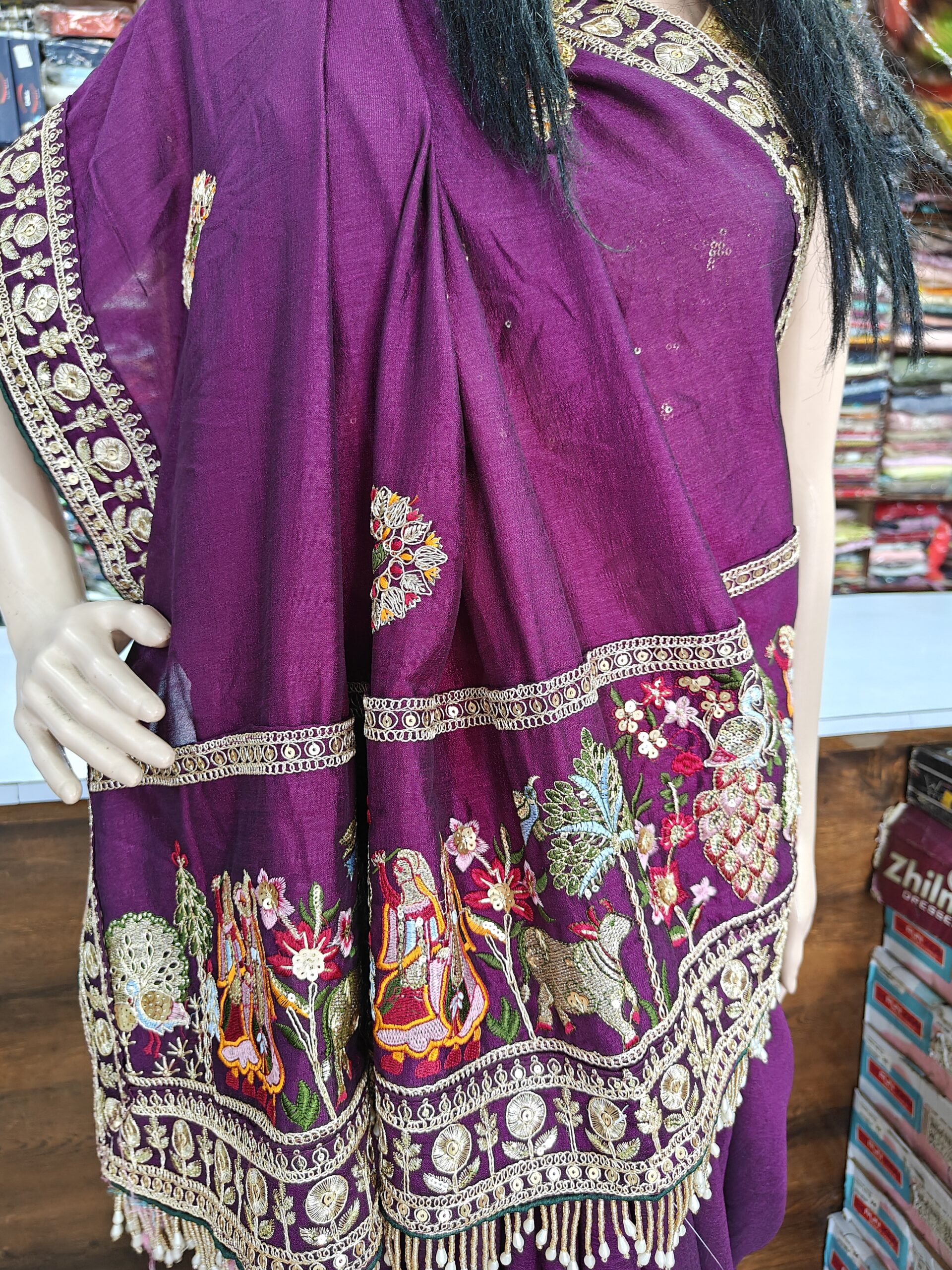 Party Wear Saree with Traditional Embroidery Border