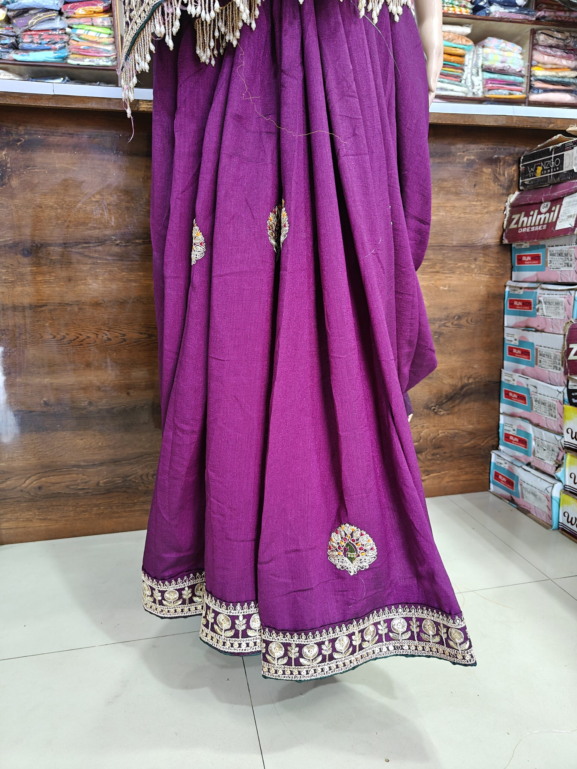 Party Wear Saree with Traditional Embroidery Border - Image 3
