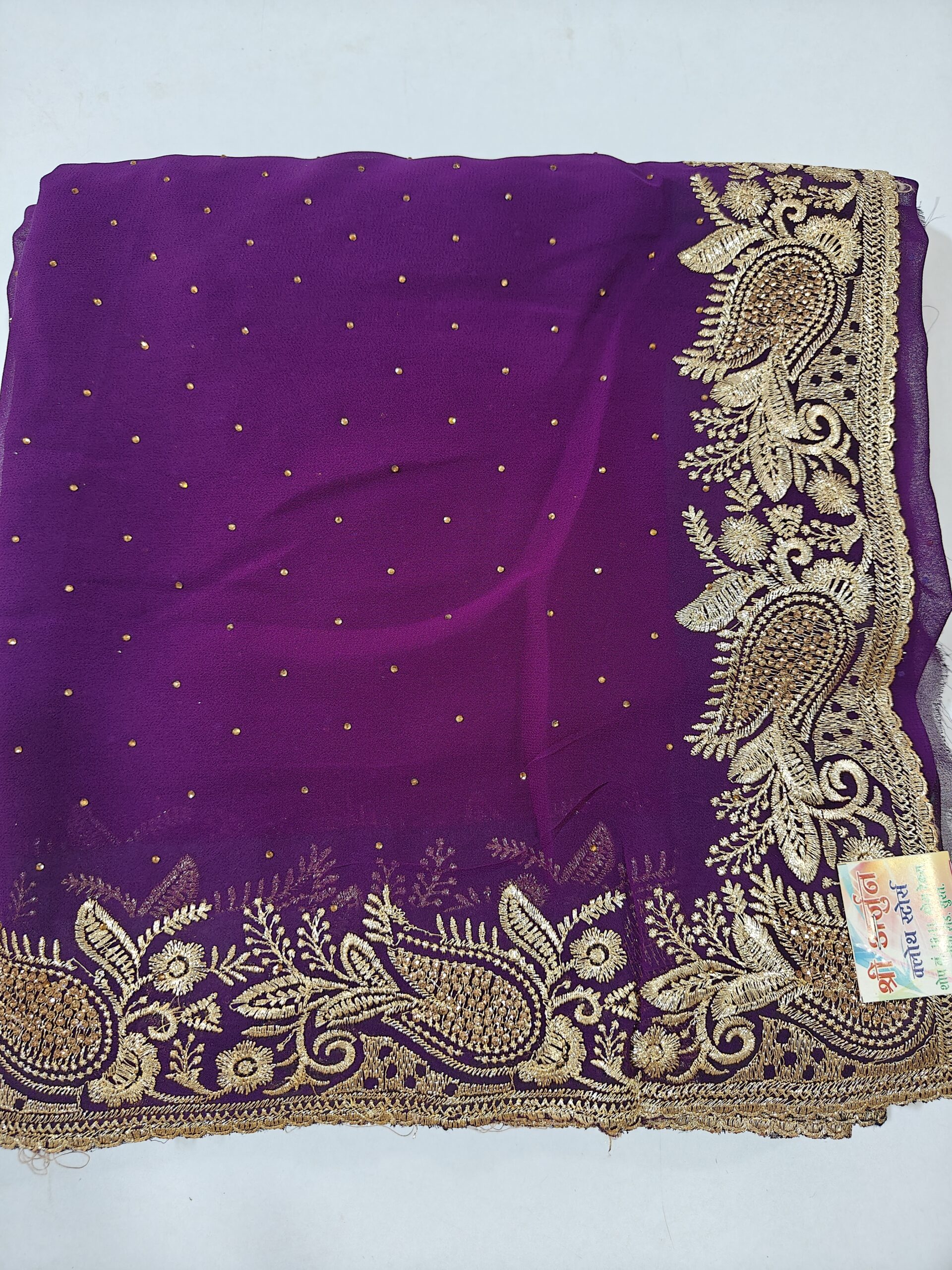 Saree with Heavy Zari Paisley Border & Stone Work - Image 6