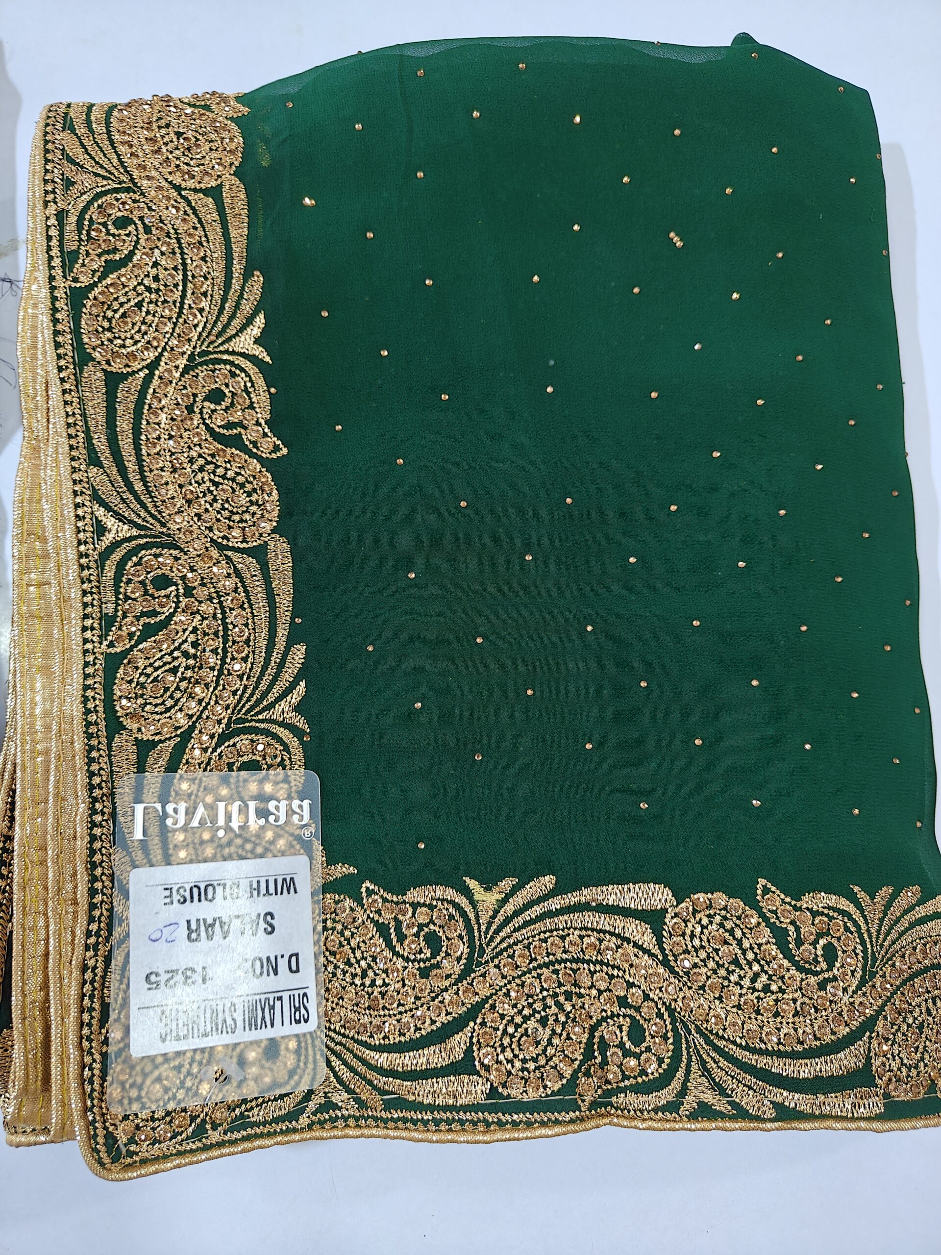Saree with Heavy Zari Paisley Border & Stone Work - Image 7