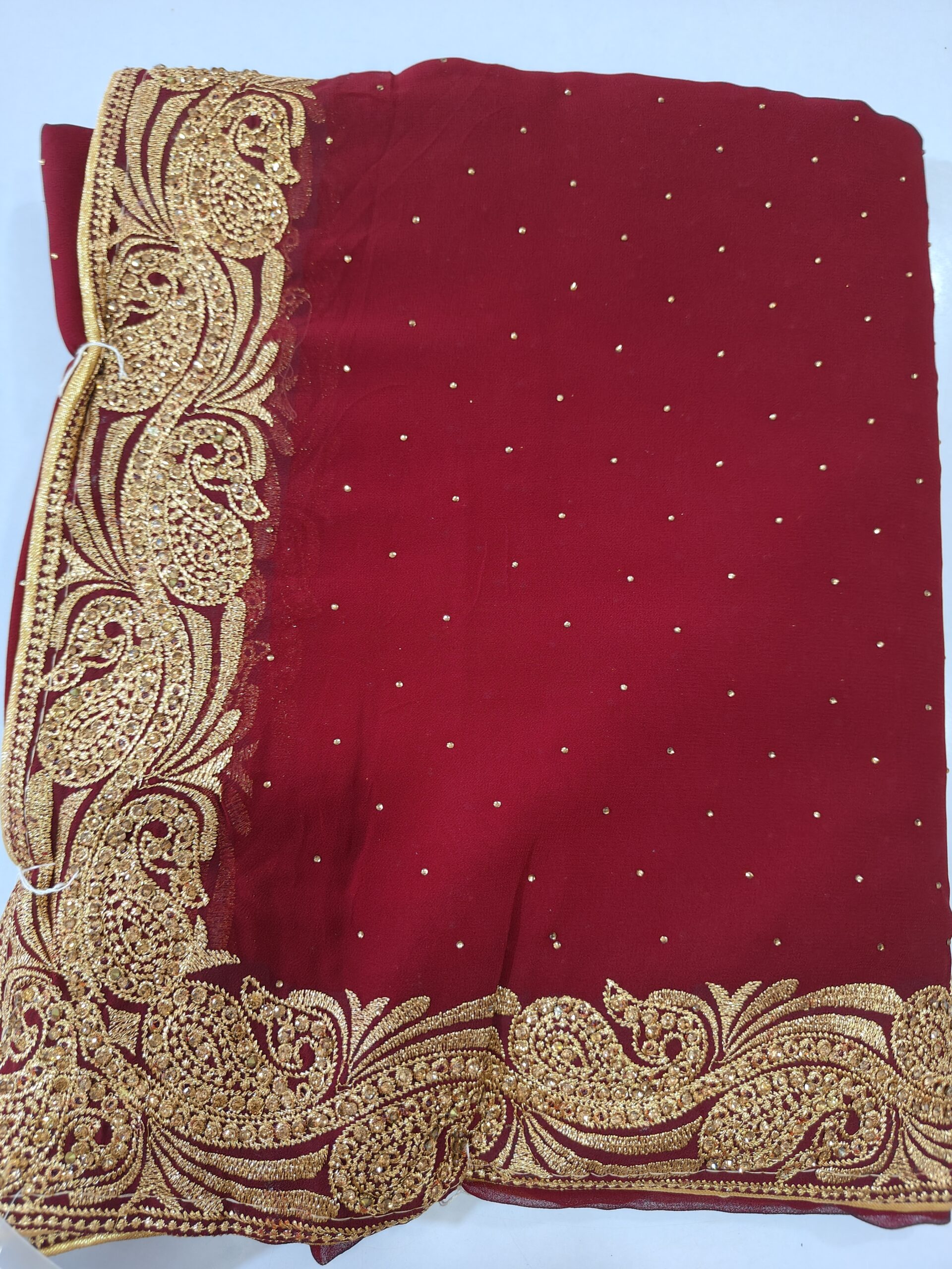 Saree with Heavy Zari Paisley Border & Stone Work - Image 8