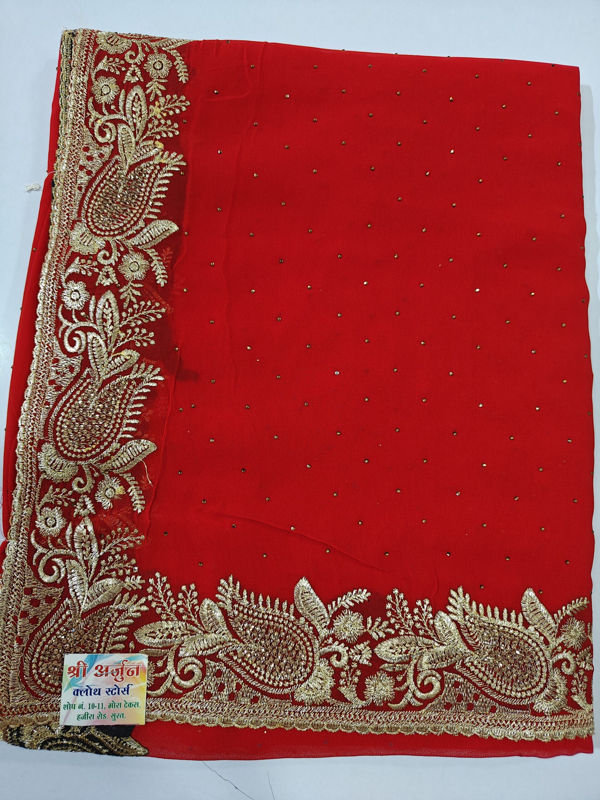 Saree with Heavy Zari Paisley Border & Stone Work - Image 9