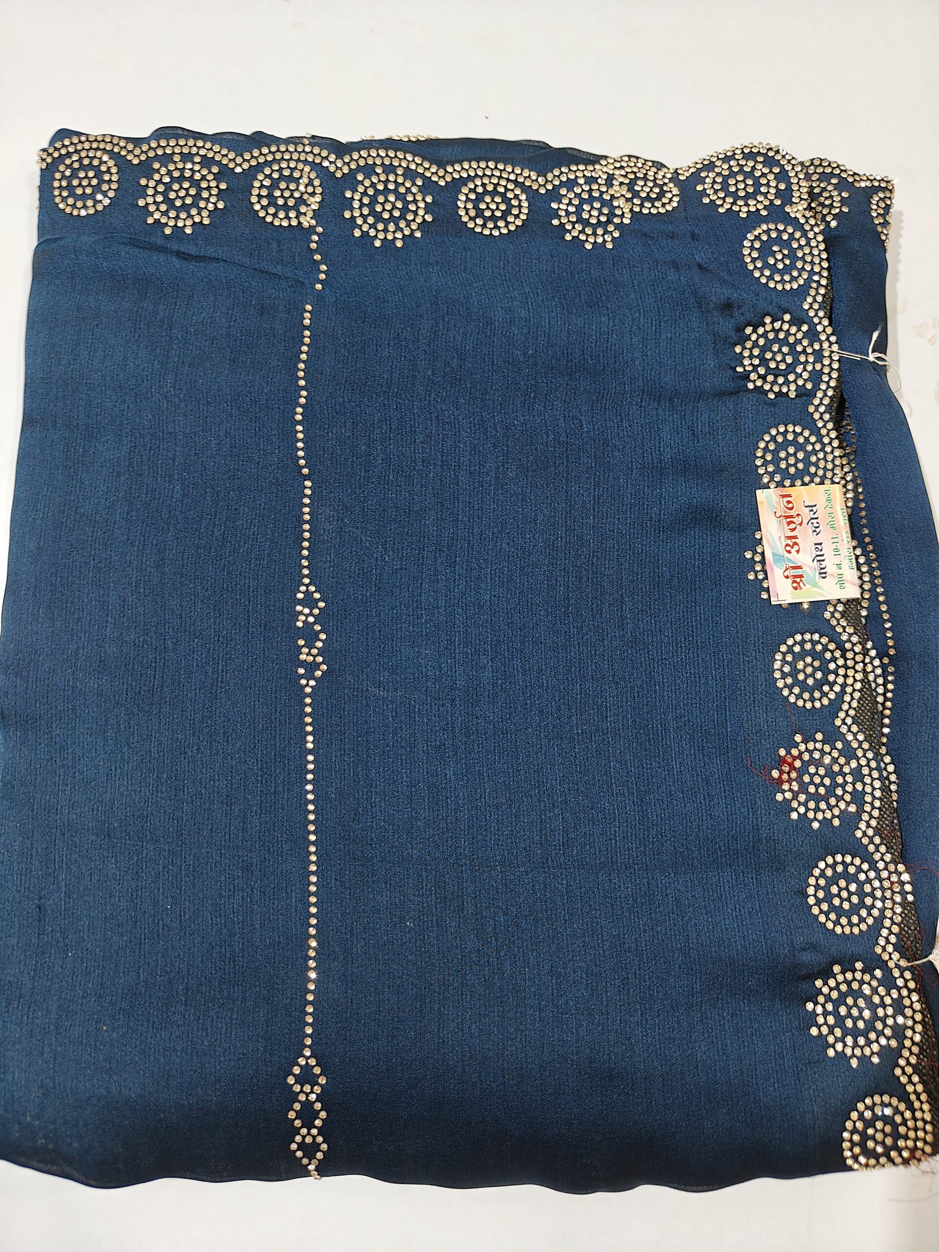 Mustard Yellow Satin Silk Saree with Stone Work lining Border - Image 4