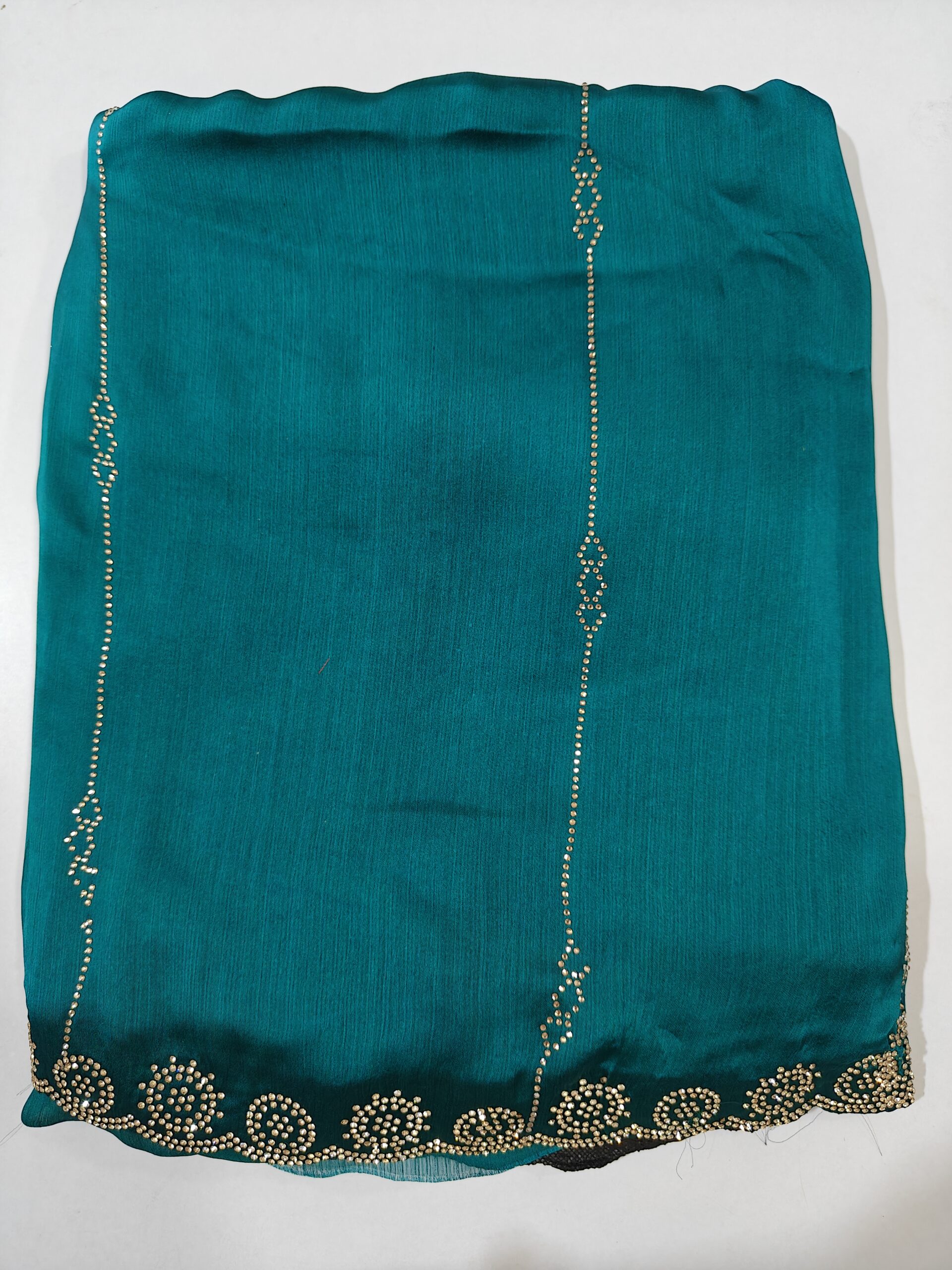 Mustard Yellow Satin Silk Saree with Stone Work lining Border - Image 6