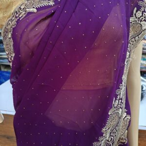 Saree with Heavy Zari Paisley Border & Stone Work