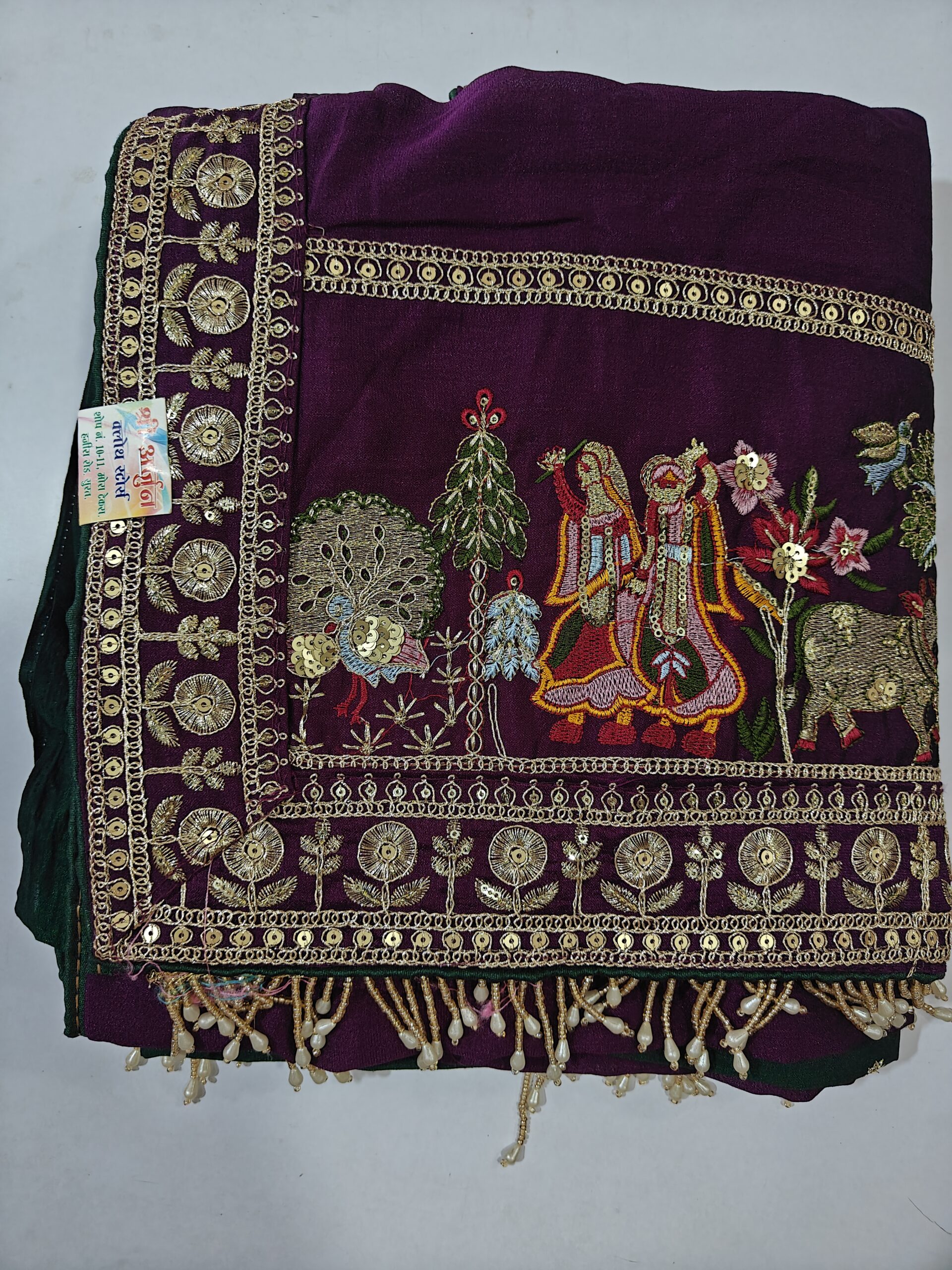 Party Wear Saree with Traditional Embroidery Border - Image 6