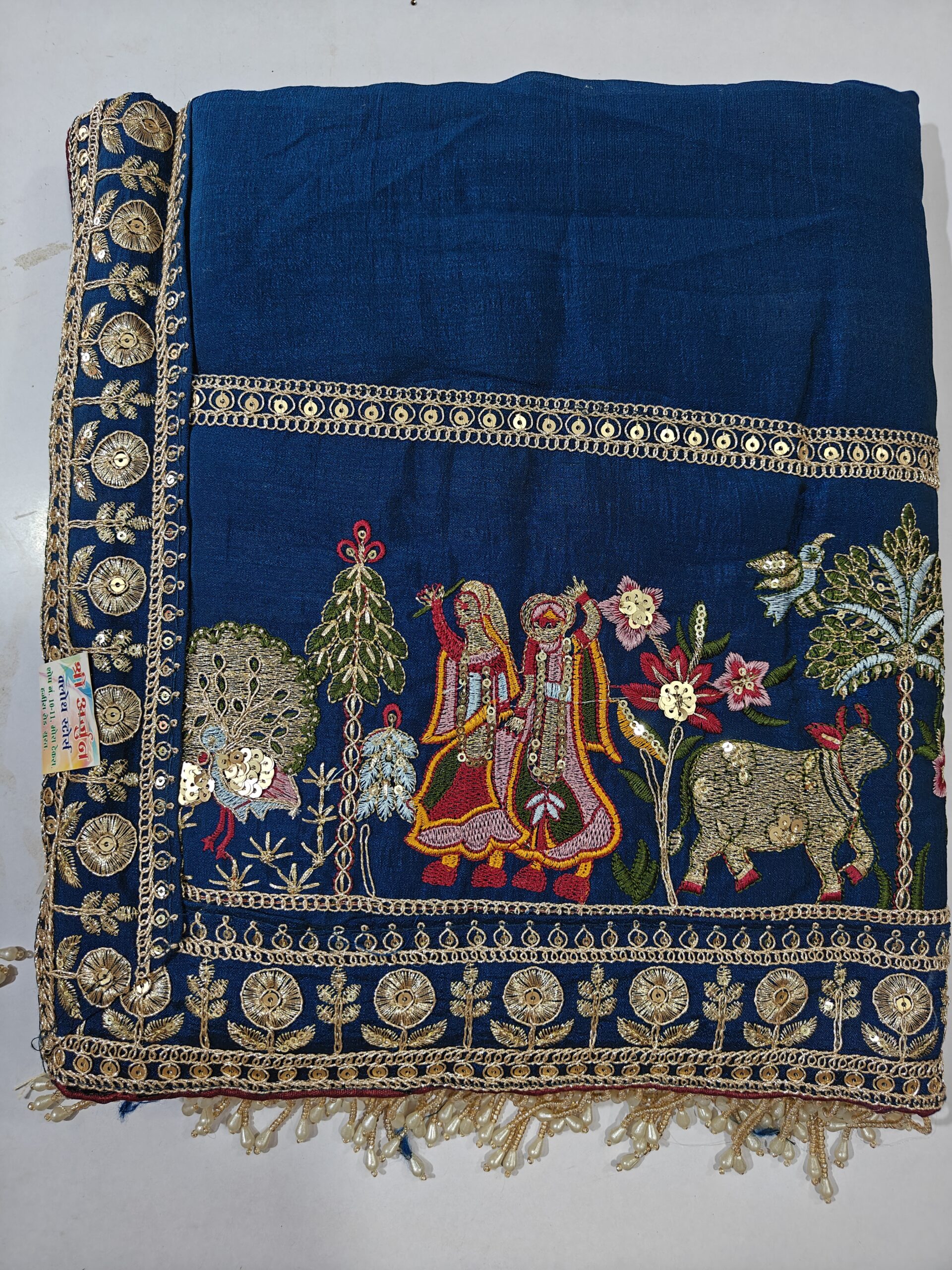Party Wear Saree with Traditional Embroidery Border - Image 7
