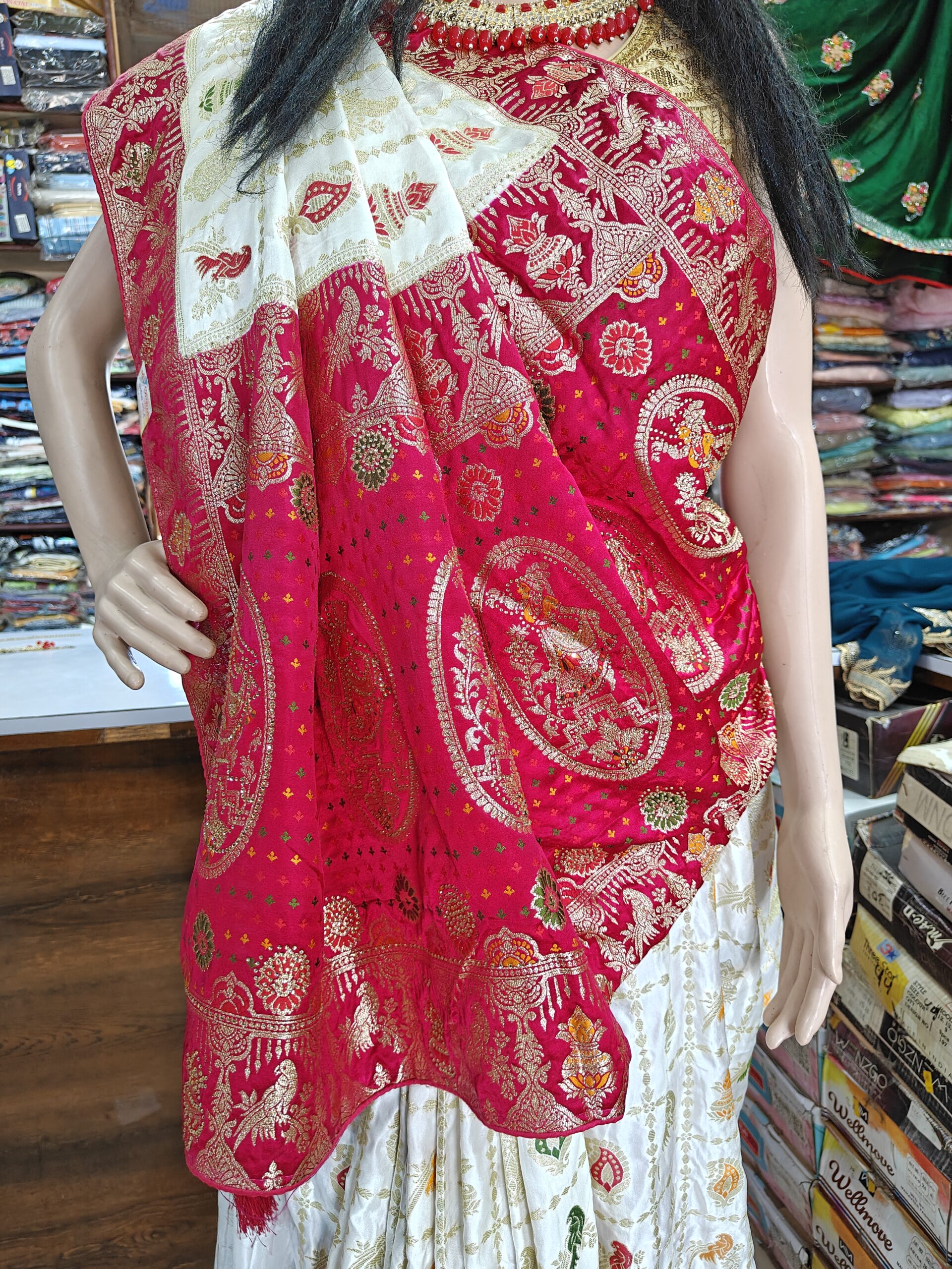 Dual Tone Gaji Silk Bridal Saree with Stone Work | Gujarati Style Wedding & Party Wear Saree