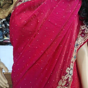 Rani Pink Fendy Fabric Saree with Heavy Zari, Resham Thread & Stone Work Border | Designer Party Wear, Wedding & Festive Saree for Women