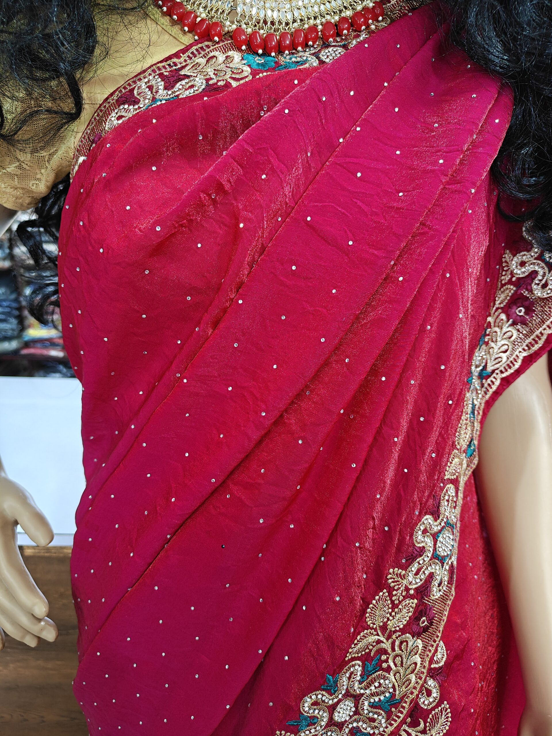 Rani Pink Fendy Fabric Saree with Heavy Zari, Resham Thread & Stone Work Border | Designer Party Wear, Wedding & Festive Saree for Women