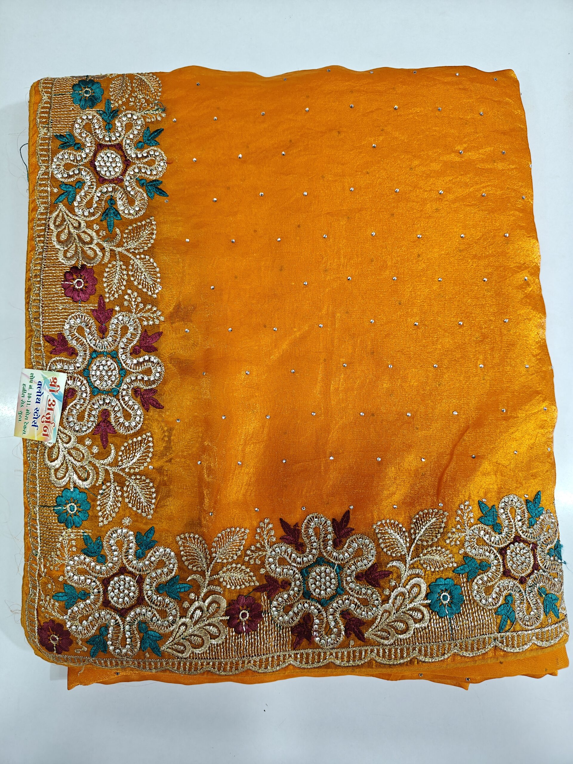 Rani Pink Fendy Fabric Saree with Heavy Zari, Resham Thread & Stone Work Border | Designer Party Wear, Wedding & Festive Saree for Women - Image 6