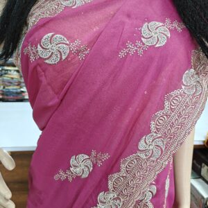 Beautiful Pink Saree ✨ Silver Stone Work Designer Border Party Wear Saree