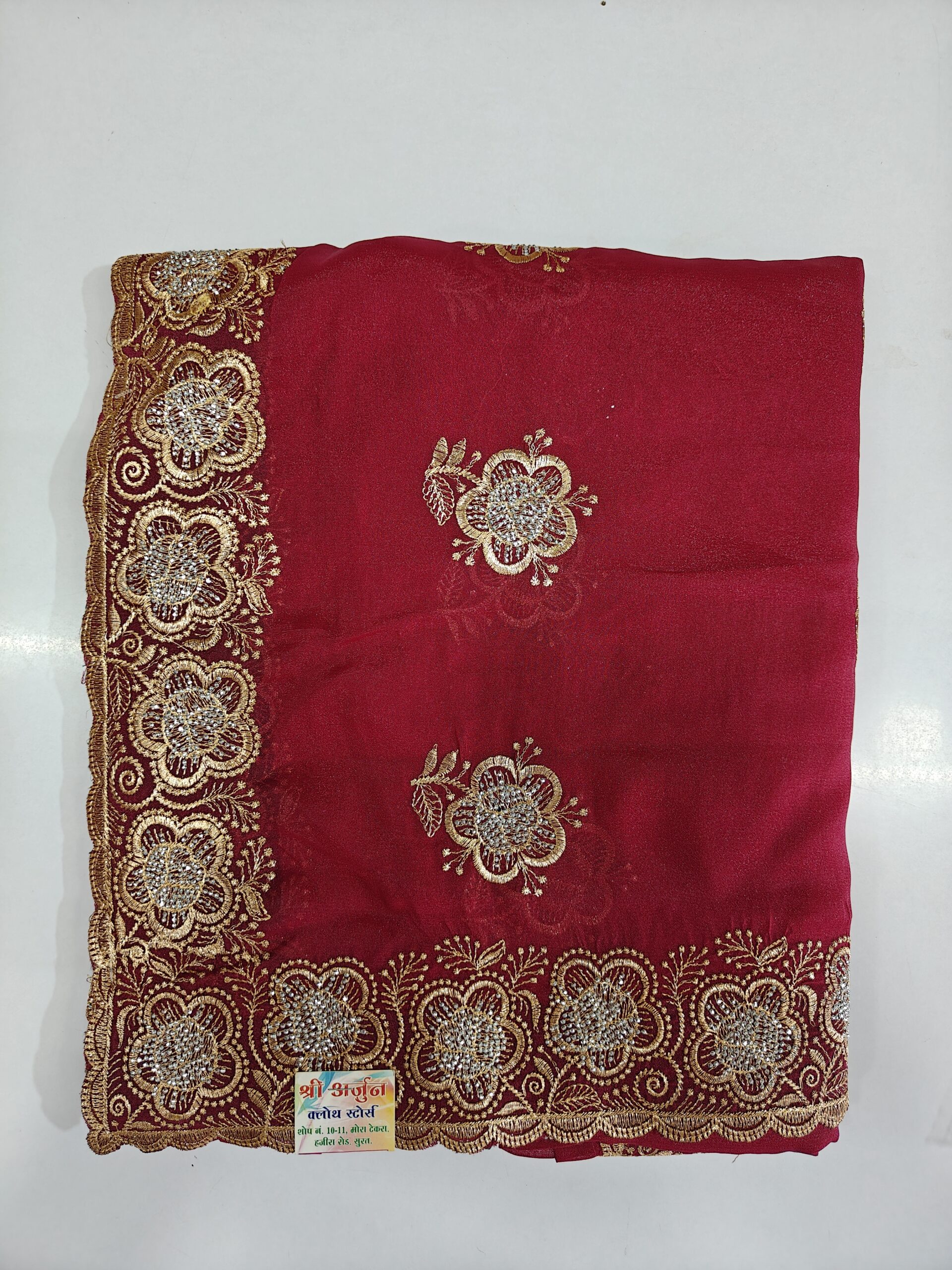Purple Georgette Saree with Heavy Zari, Resham & Stone Embroidery | Designer Party Wear Wedding Saree - Image 5