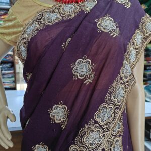 Purple Georgette Saree with Heavy Zari, Resham & Stone Embroidery | Designer Party Wear Wedding Saree