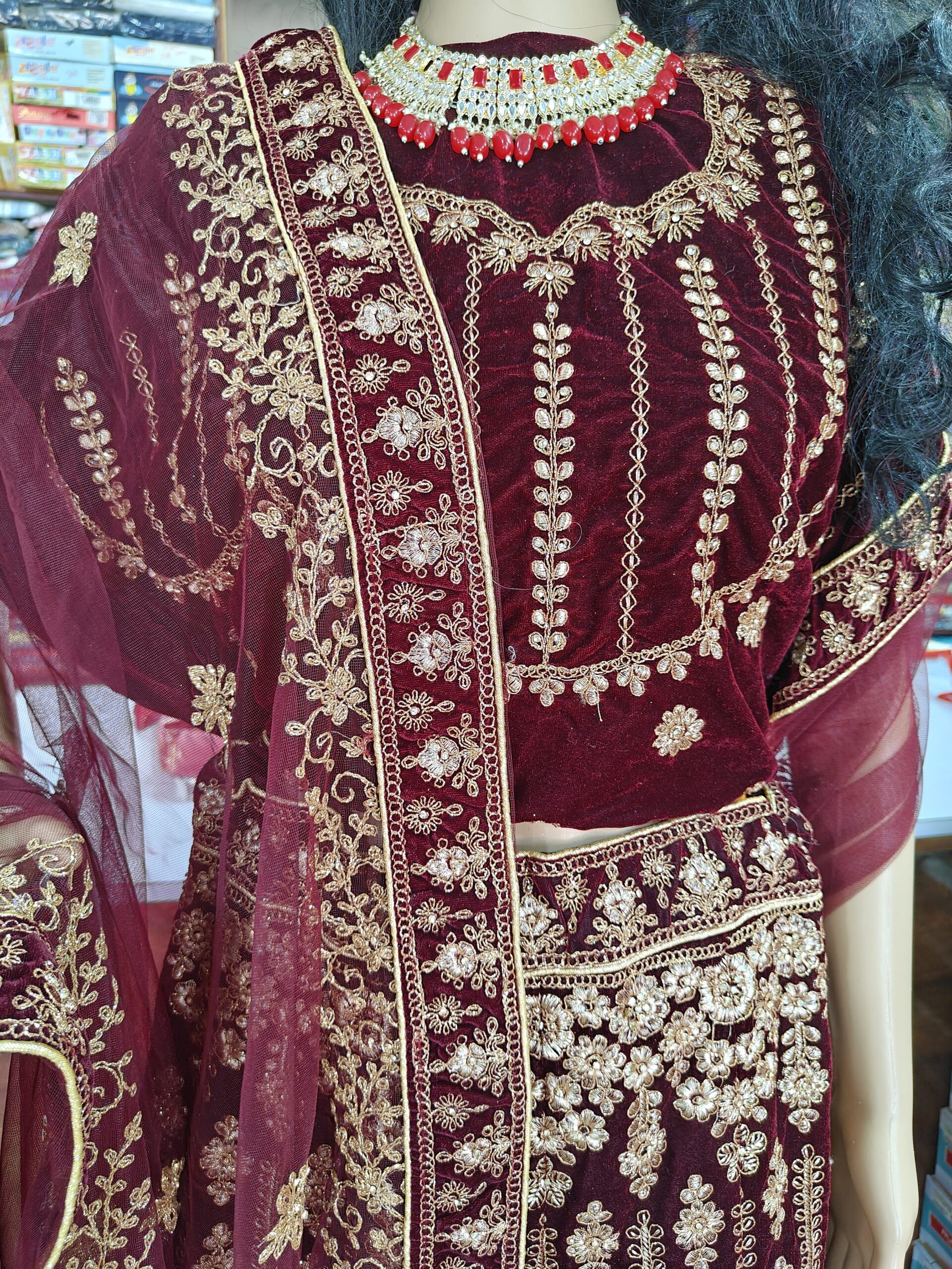 Luxury Maroon Velvet Bridal Lehenga ✨ Heavy Zari, Sequins & Floral Embroidery | Wedding, Bridal & Party Wear
