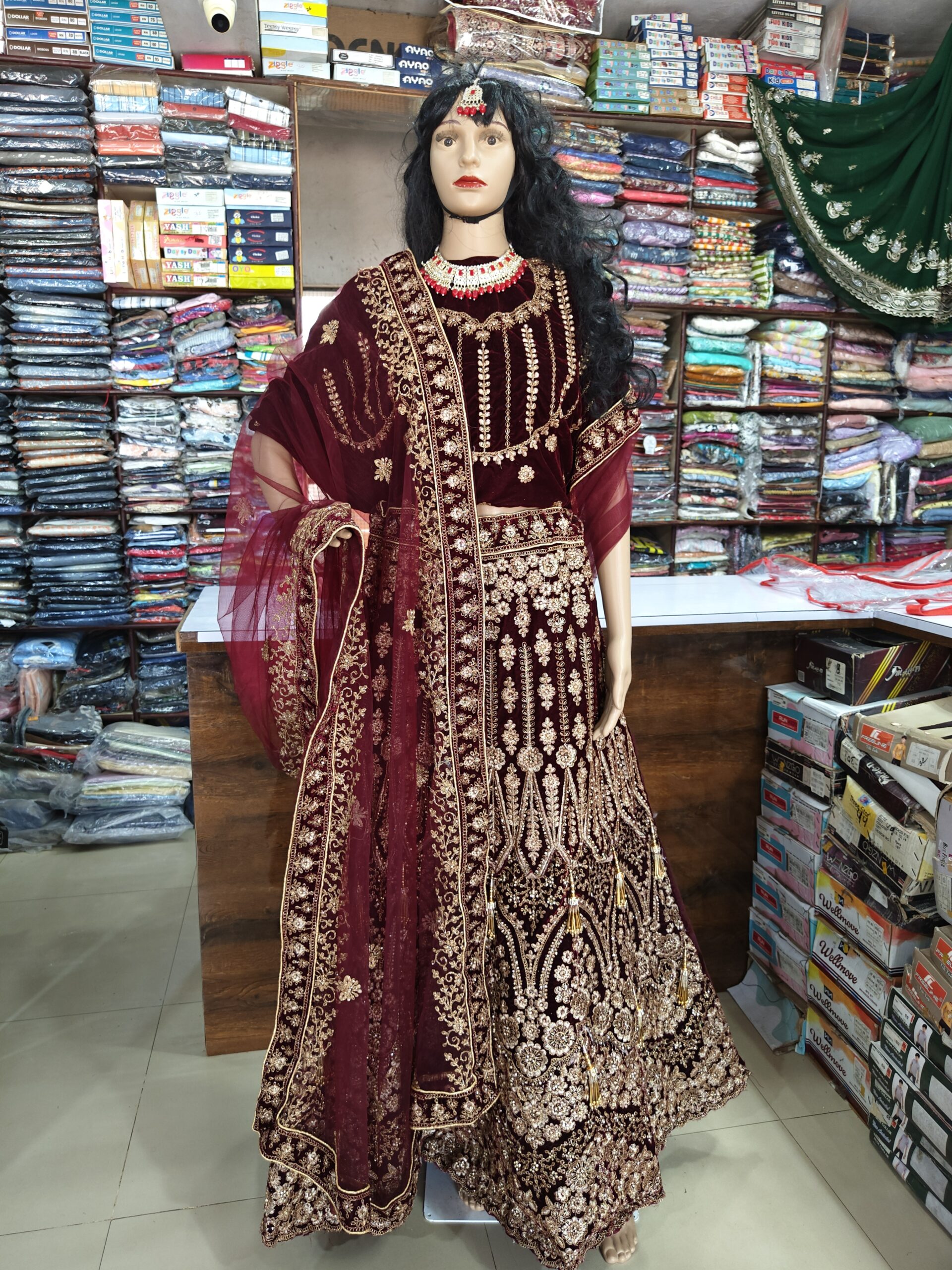 Luxury Maroon Velvet Bridal Lehenga ✨ Heavy Zari, Sequins & Floral Embroidery | Wedding, Bridal & Party Wear - Image 5