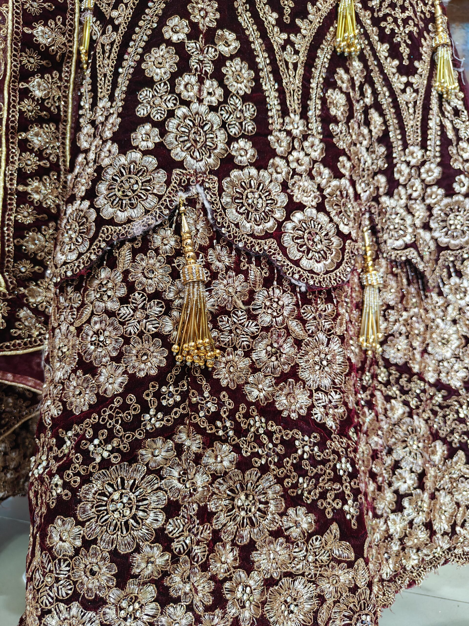 Luxury Maroon Velvet Bridal Lehenga ✨ Heavy Zari, Sequins & Floral Embroidery | Wedding, Bridal & Party Wear - Image 3
