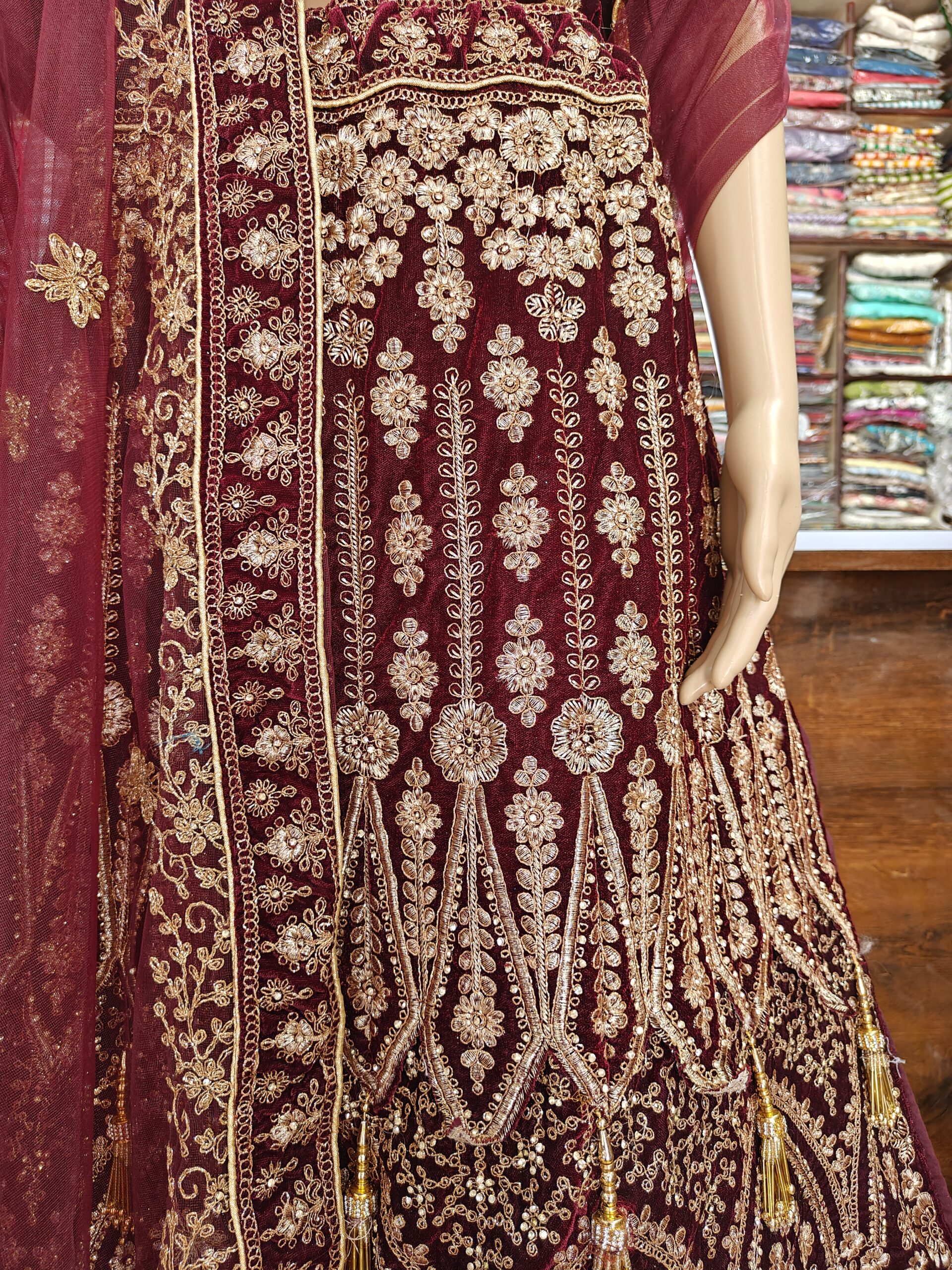 Luxury Maroon Velvet Bridal Lehenga ✨ Heavy Zari, Sequins & Floral Embroidery | Wedding, Bridal & Party Wear - Image 2