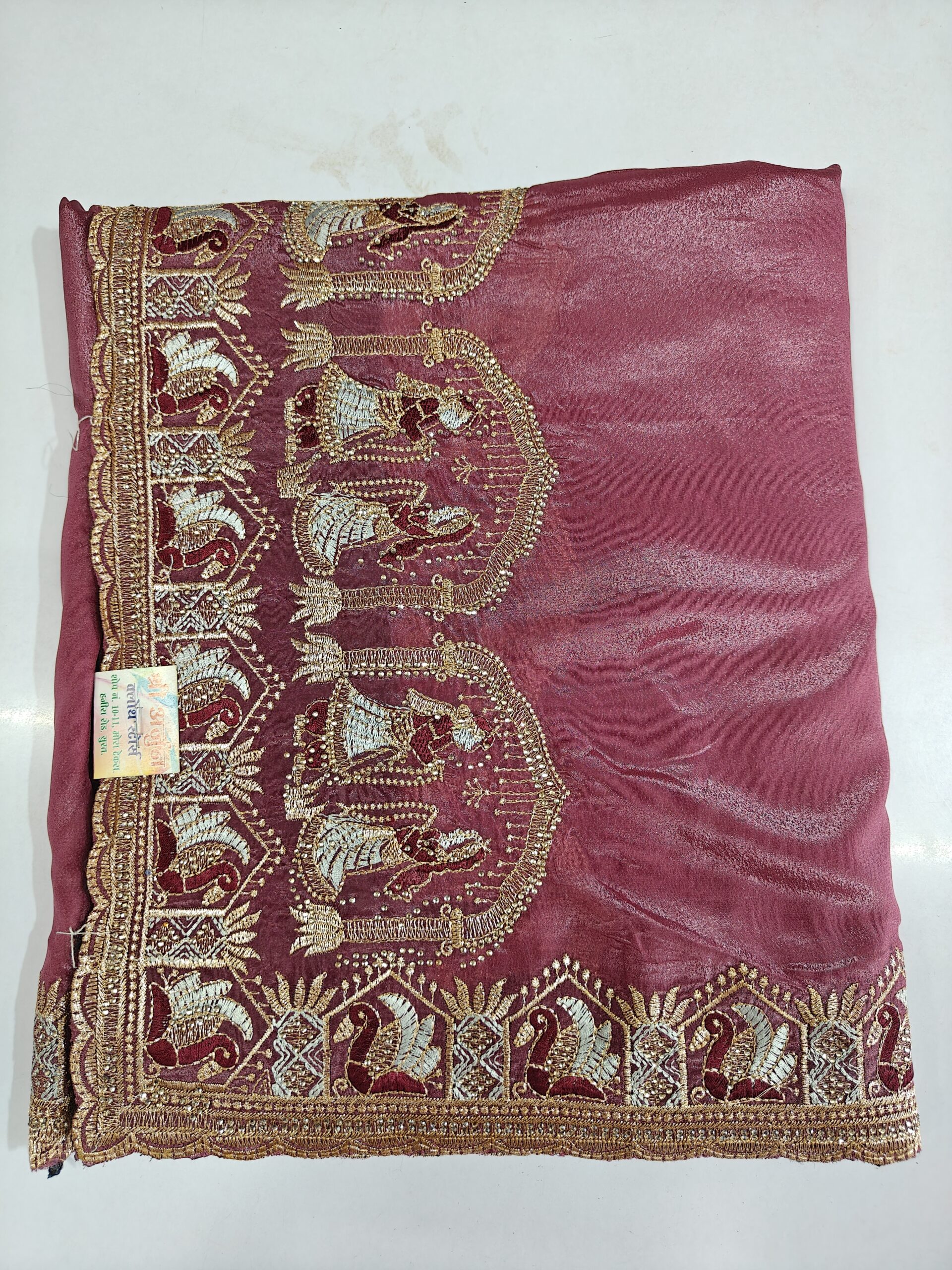 Vichitra Silk Saree with Heavy Resham Dhaga, Zari & Stone Work Border | Designer Party Wear, Wedding & Festive Saree for Wome - Image 7