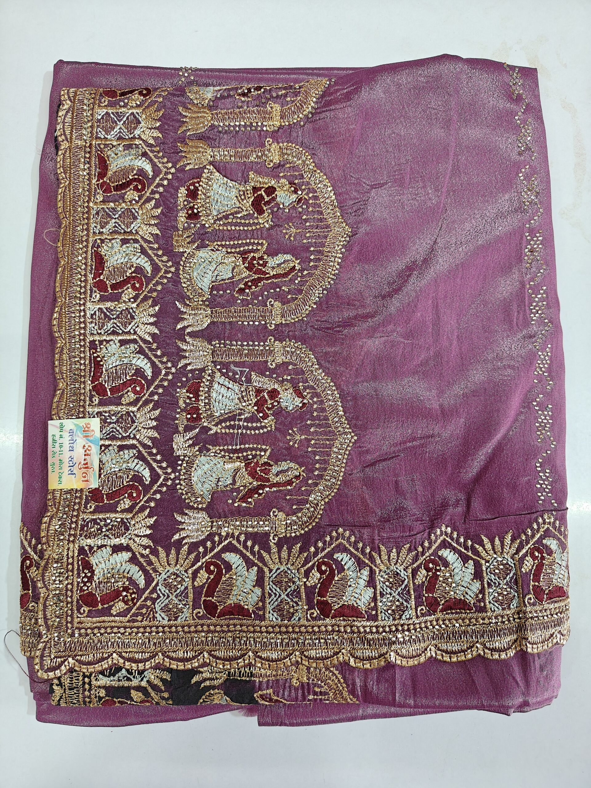 Vichitra Silk Saree with Heavy Resham Dhaga, Zari & Stone Work Border | Designer Party Wear, Wedding & Festive Saree for Wome - Image 8