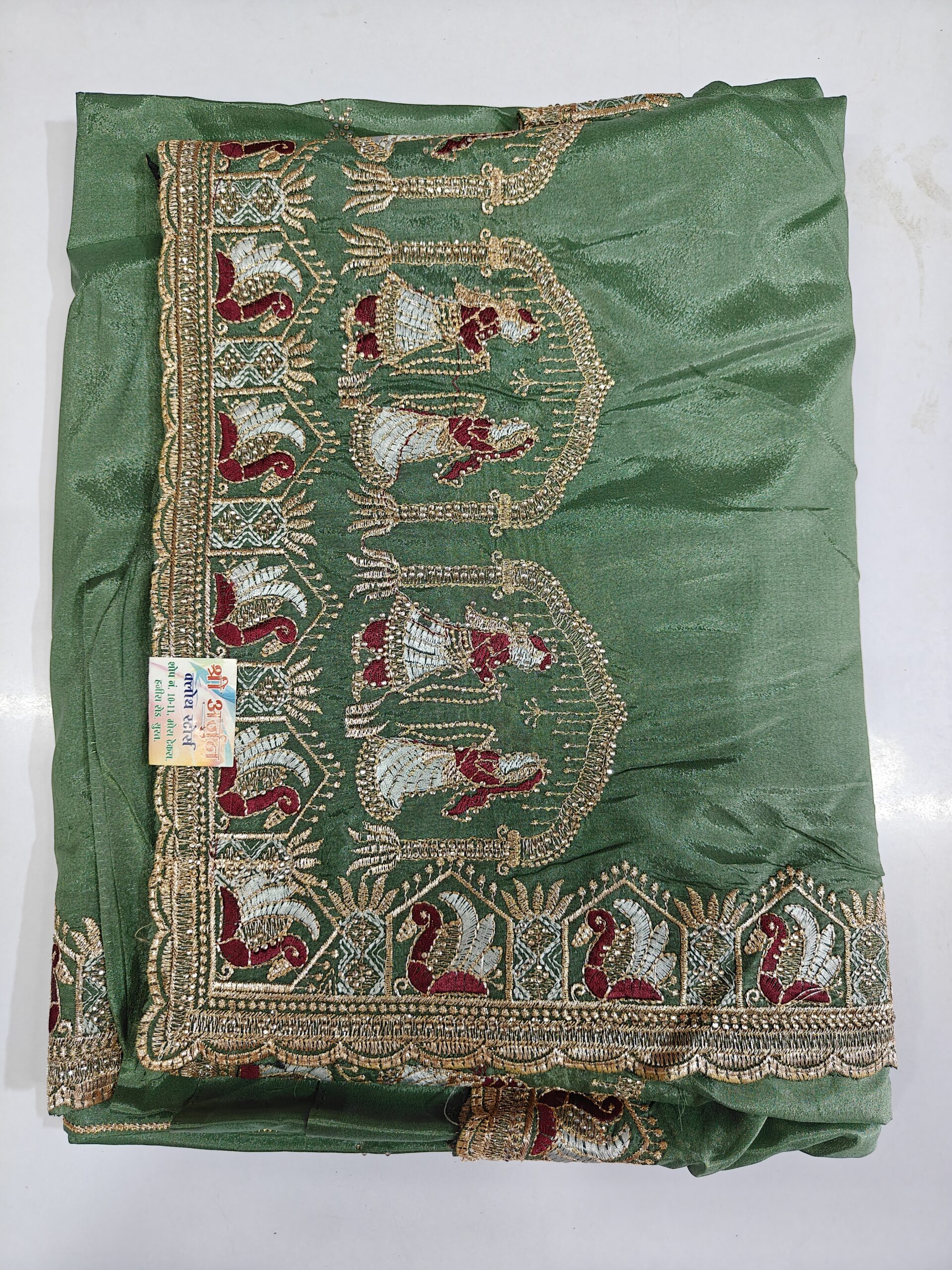 Vichitra Silk Saree with Heavy Resham Dhaga, Zari & Stone Work Border | Designer Party Wear, Wedding & Festive Saree for Wome - Image 9