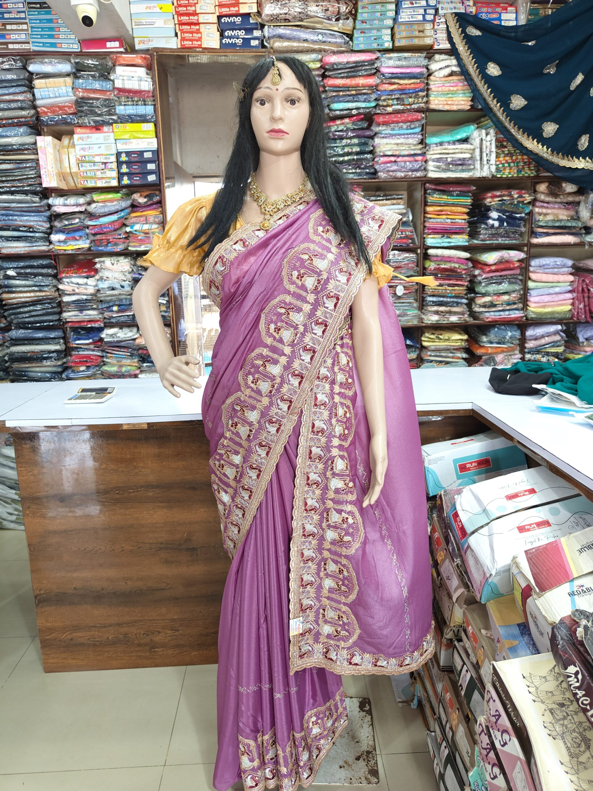 Vichitra Silk Saree with Heavy Resham Dhaga, Zari & Stone Work Border | Designer Party Wear, Wedding & Festive Saree for Wome - Image 2