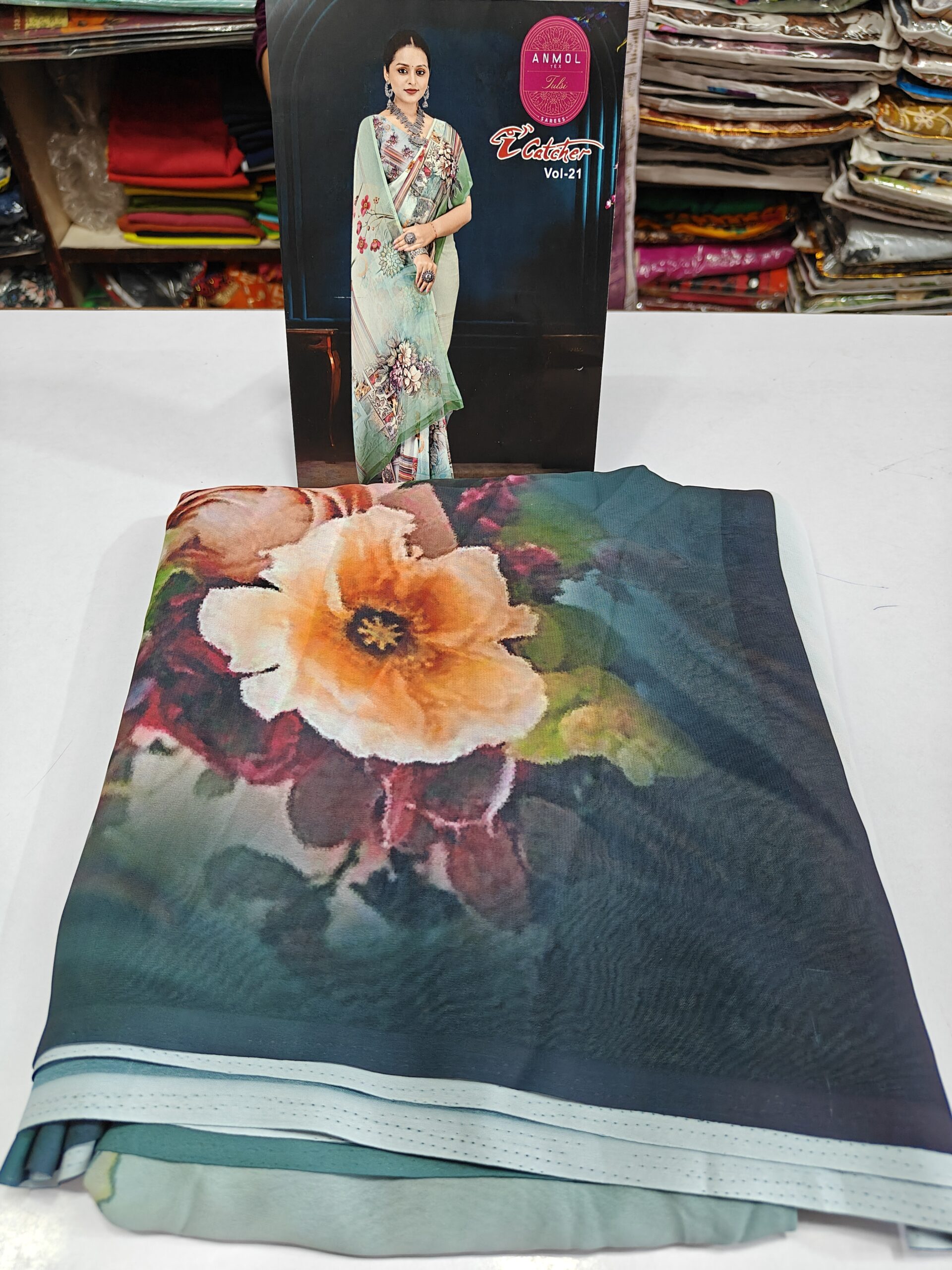 Beautiful Sky Blue Printed Atlas Saree | Soft Floral Print | Lightweight Daily & Party Wear Saree - Image 6