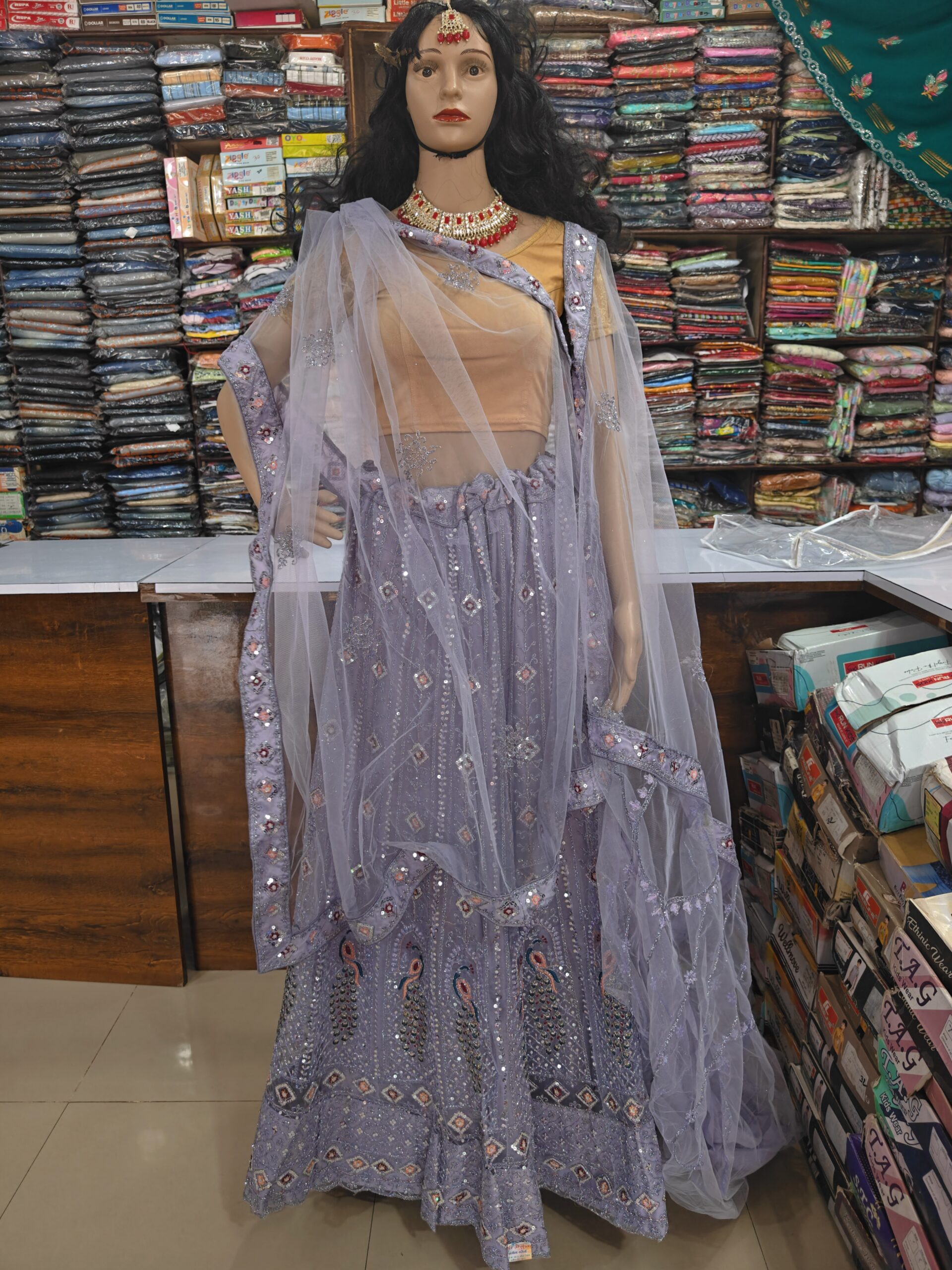 Elegant Lavender Net Embroidered Lehenga Choli with Peacock Design | Heavy Sequin Work Bridal & Party Wear Lehenga