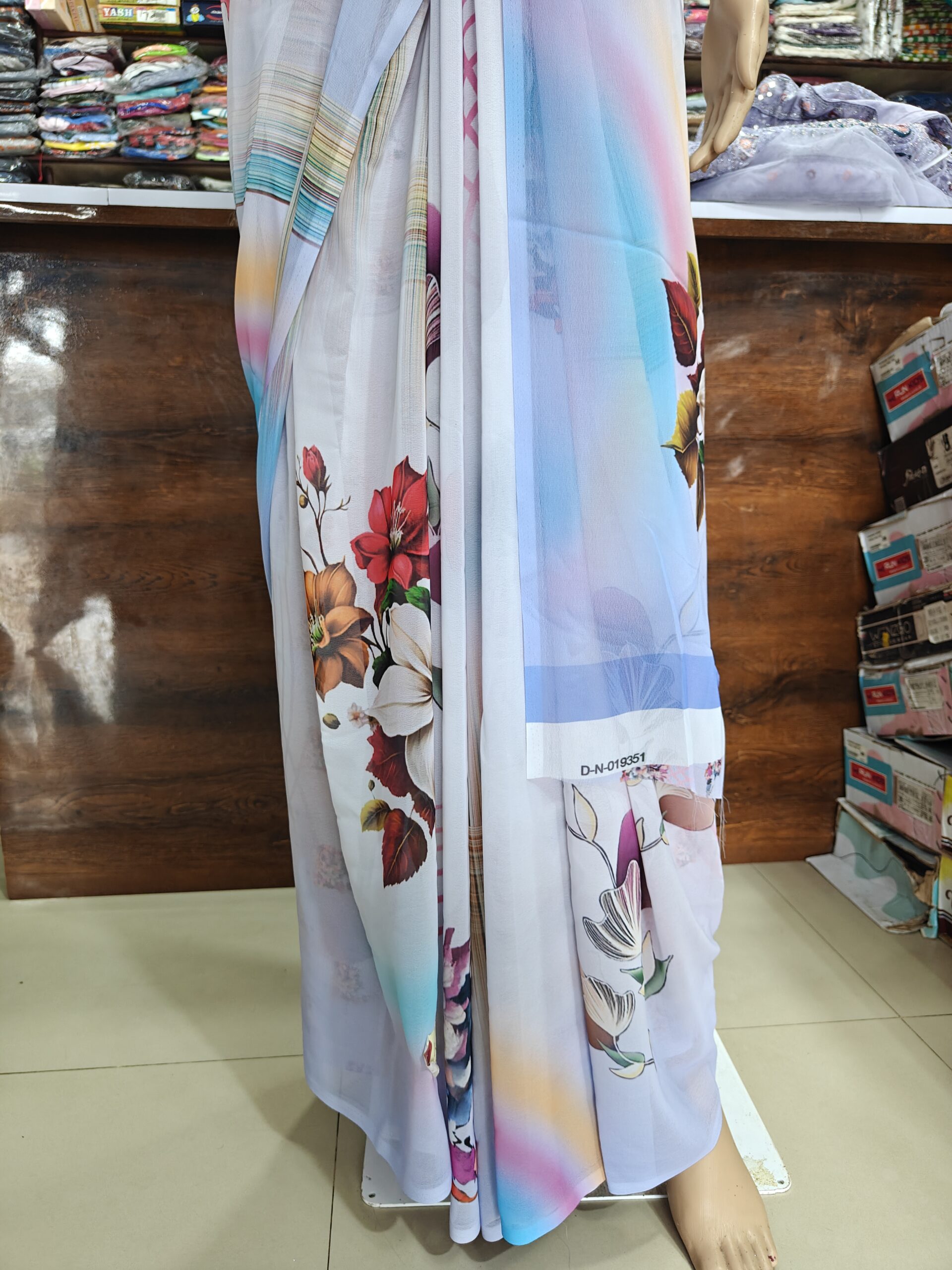 Beautiful Sky Blue Printed Atlas Saree | Soft Floral Print | Lightweight Daily & Party Wear Saree - Image 2