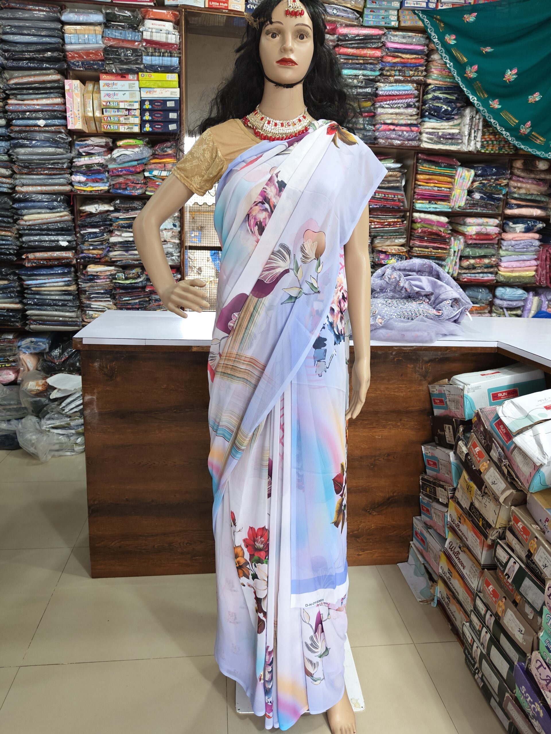 Beautiful Sky Blue Printed Atlas Saree | Soft Floral Print | Lightweight Daily & Party Wear Saree - Image 4