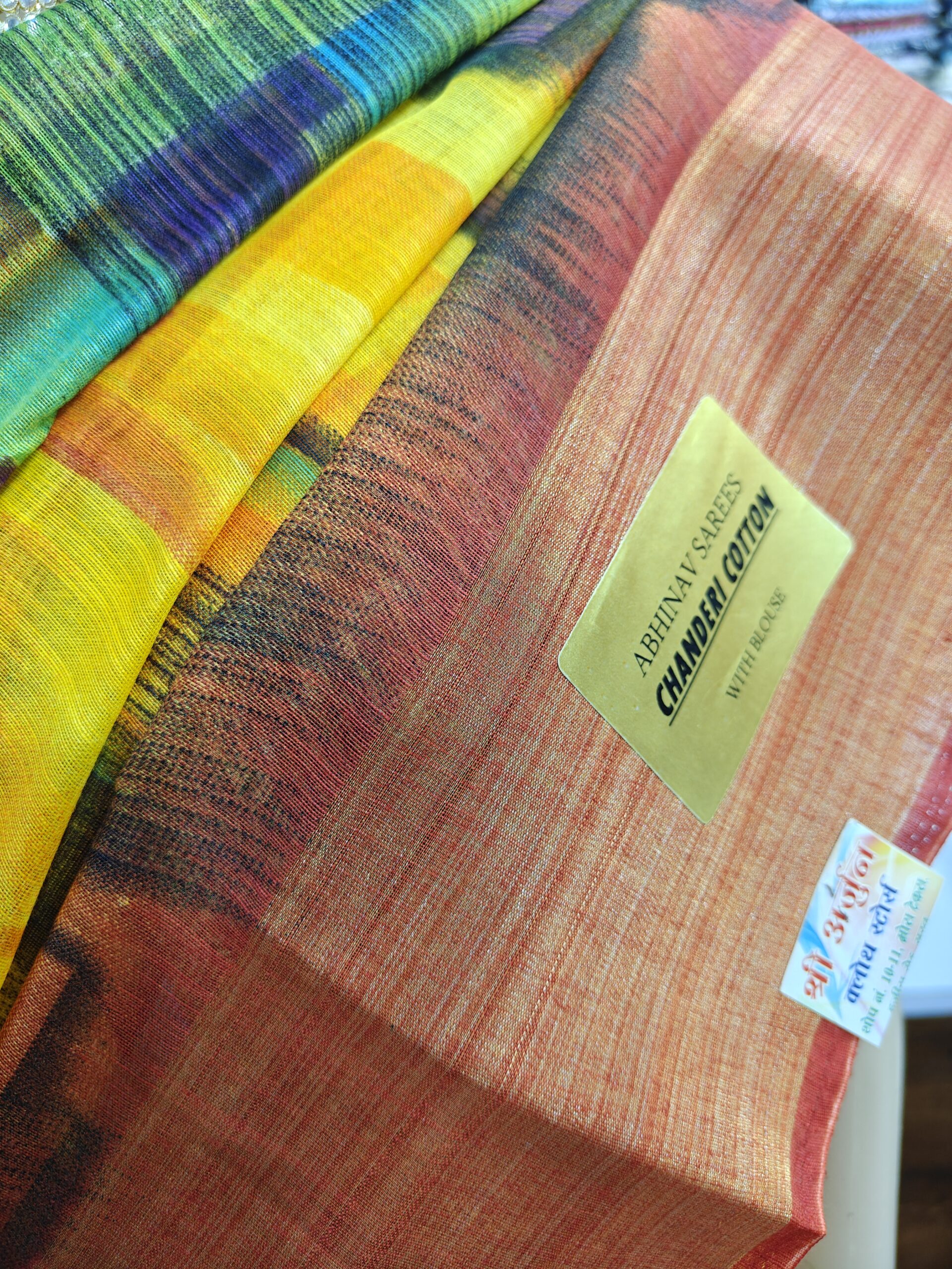 Beautiful Yellow Multicolour Chanderi Cotton Saree | Soft Lightweight Cotton | Elegant Printed Traditional & Casual Wear Saree - Image 3
