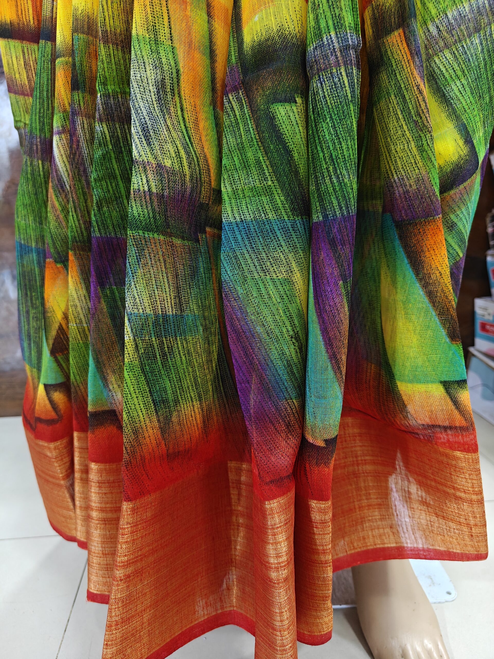 Beautiful Yellow Multicolour Chanderi Cotton Saree | Soft Lightweight Cotton | Elegant Printed Traditional & Casual Wear Saree - Image 10