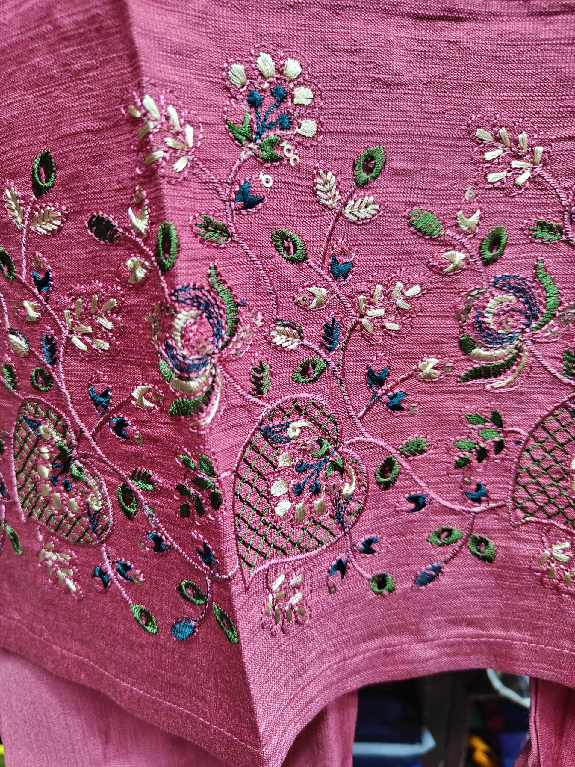 Rani Pink Embroidered Kurti Pant Dupatta Set | Elegant Ethnic Wear for Women - Image 3