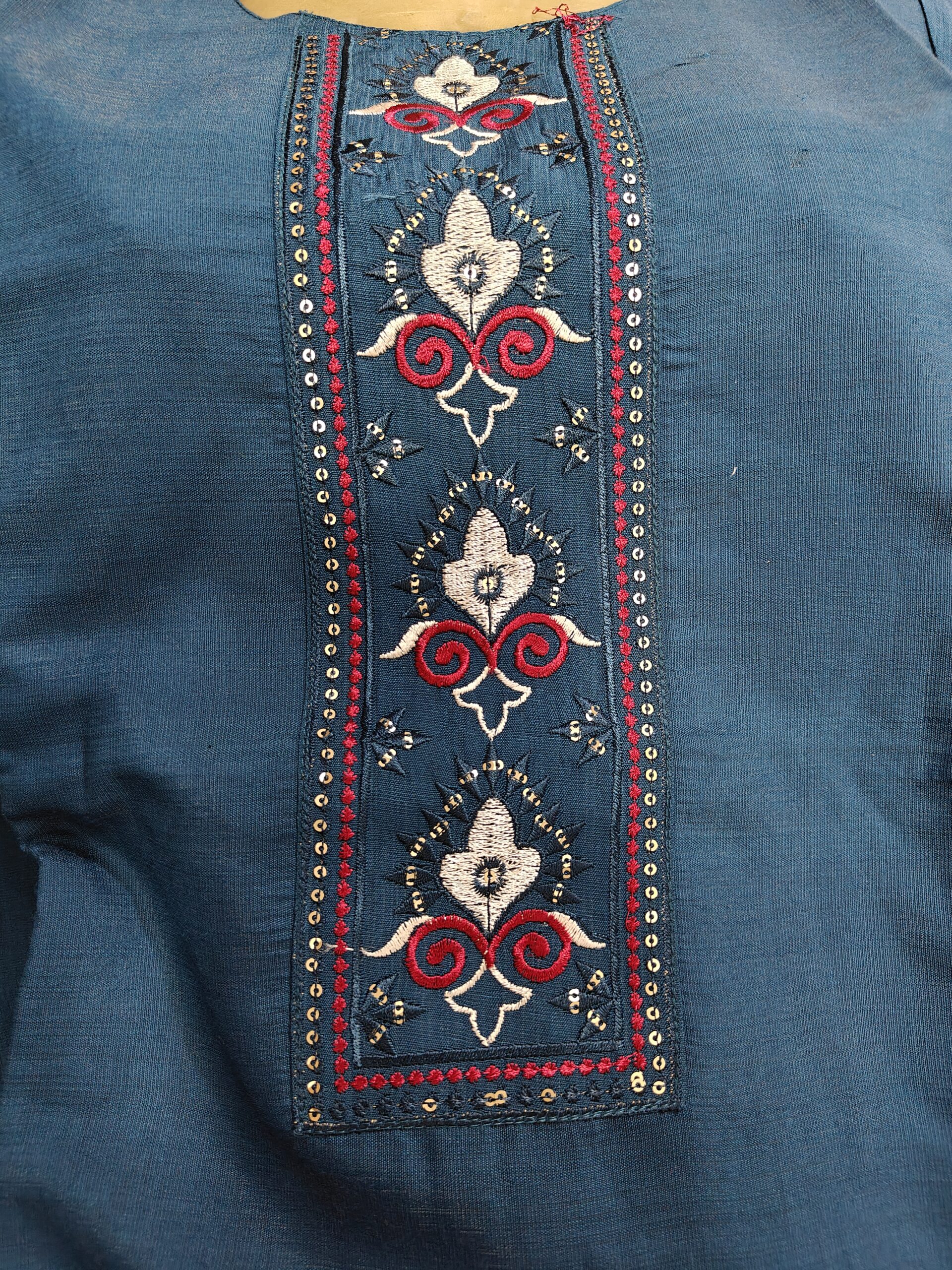 Teal Blue Embroidered Kurti Pant & Printed Dupatta Suit Set for Women | Elegant Ethnic Wear - Image 3