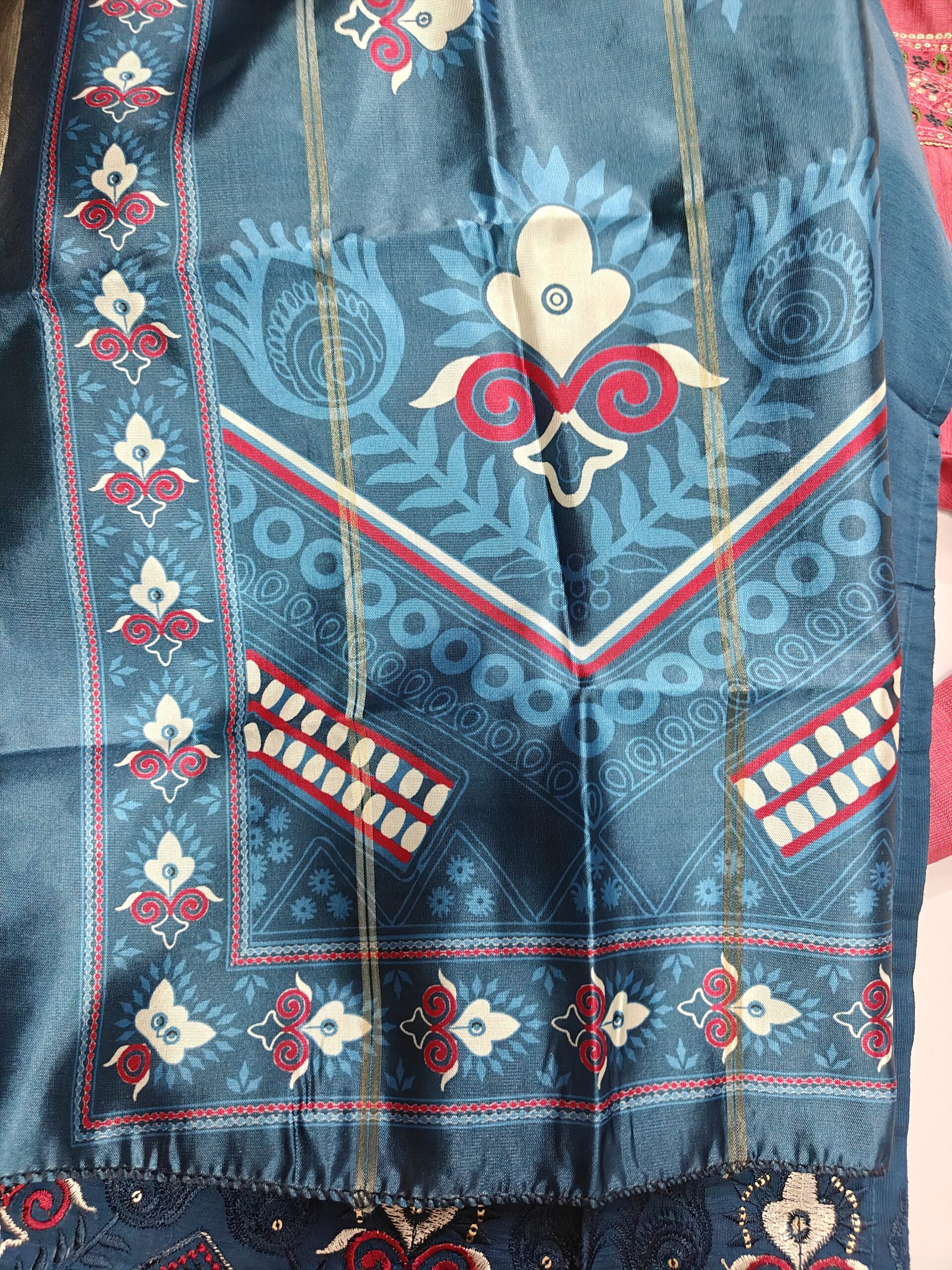 Teal Blue Embroidered Kurti Pant & Printed Dupatta Suit Set for Women | Elegant Ethnic Wear - Image 4