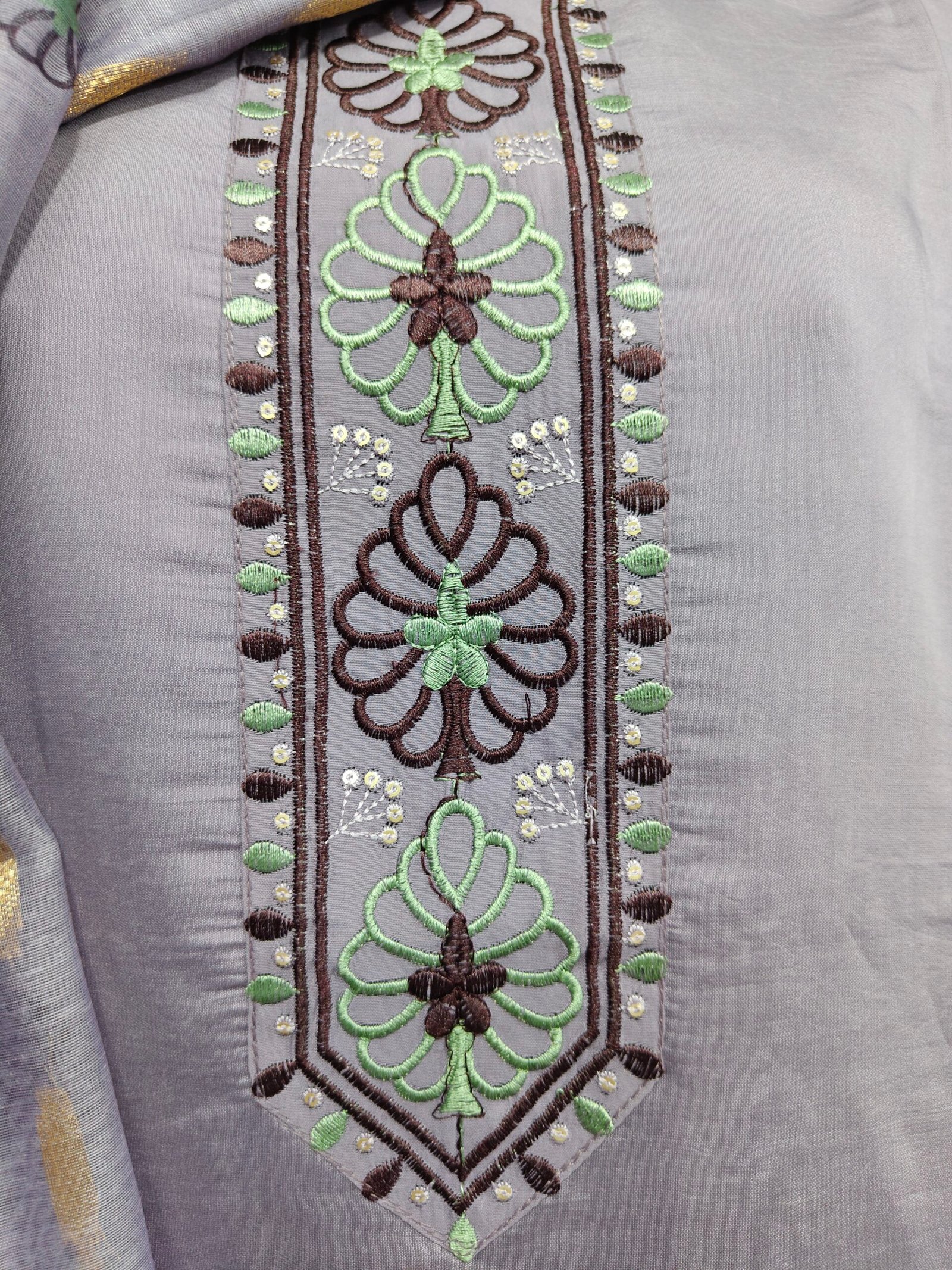 Lavender Embroidered Kurti Pant Set with Printed Dupatta - Image 3