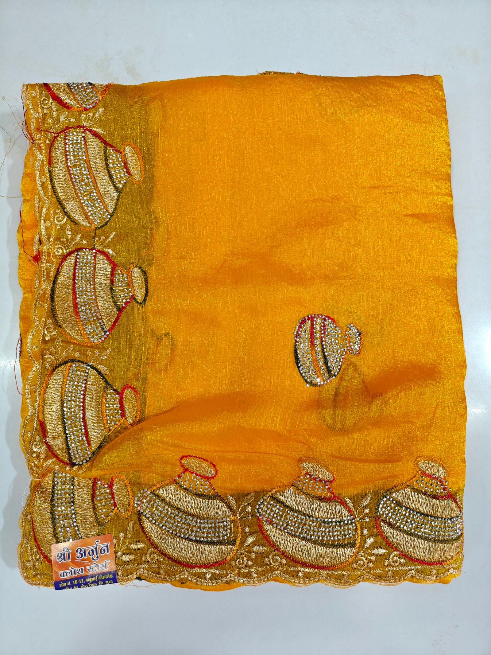 Peacock Blue Fendy Matka Design Saree with Embroidered Border - Image 11