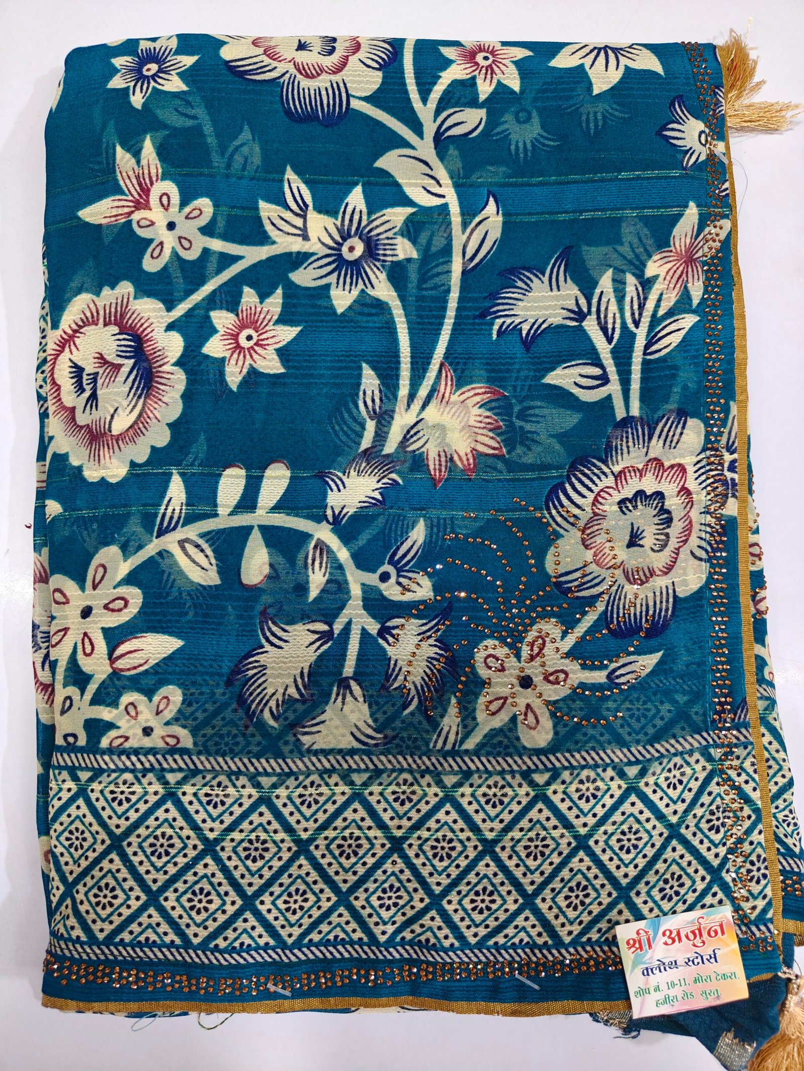 Navy Blue Floral Printed Saree for Women | Soft Georgette Printed Saree with Designer Border | Elegant Daily & Party Wear Saree - Image 8