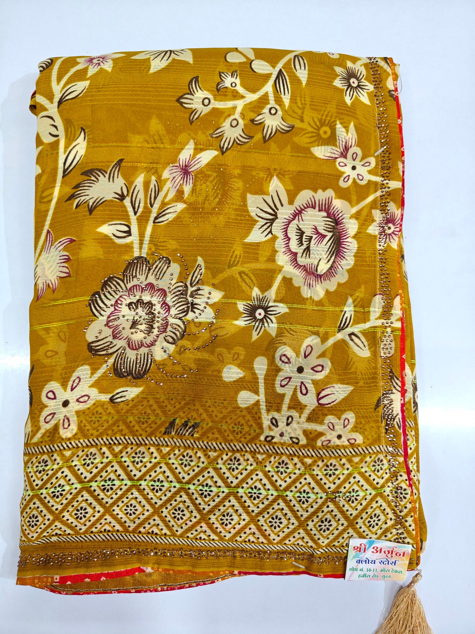 Navy Blue Floral Printed Saree for Women | Soft Georgette Printed Saree with Designer Border | Elegant Daily & Party Wear Saree - Image 9
