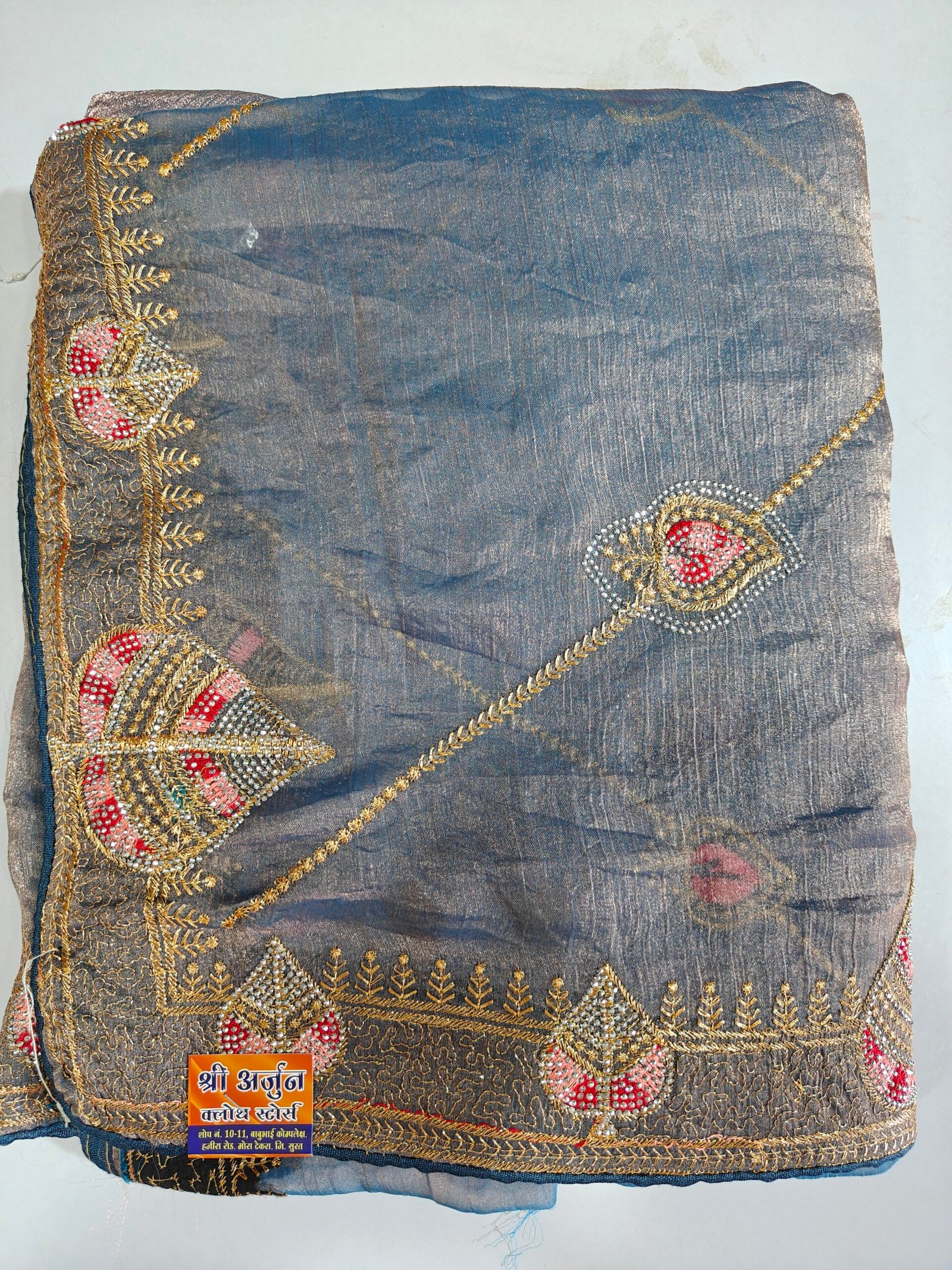 Mustard Yellow Designer Tissue Silk Saree for Women | Heavy Hand Embroidery, Stone Work & Cutwork Border Party Wear Saree - Image 6